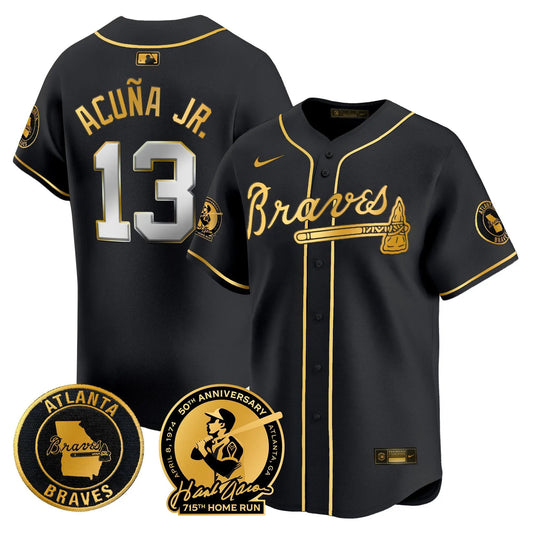 ATL Hank Aaron 715th Home Run Patch Vapor Premier Limited Jersey - Stitched by Atlanta Braves