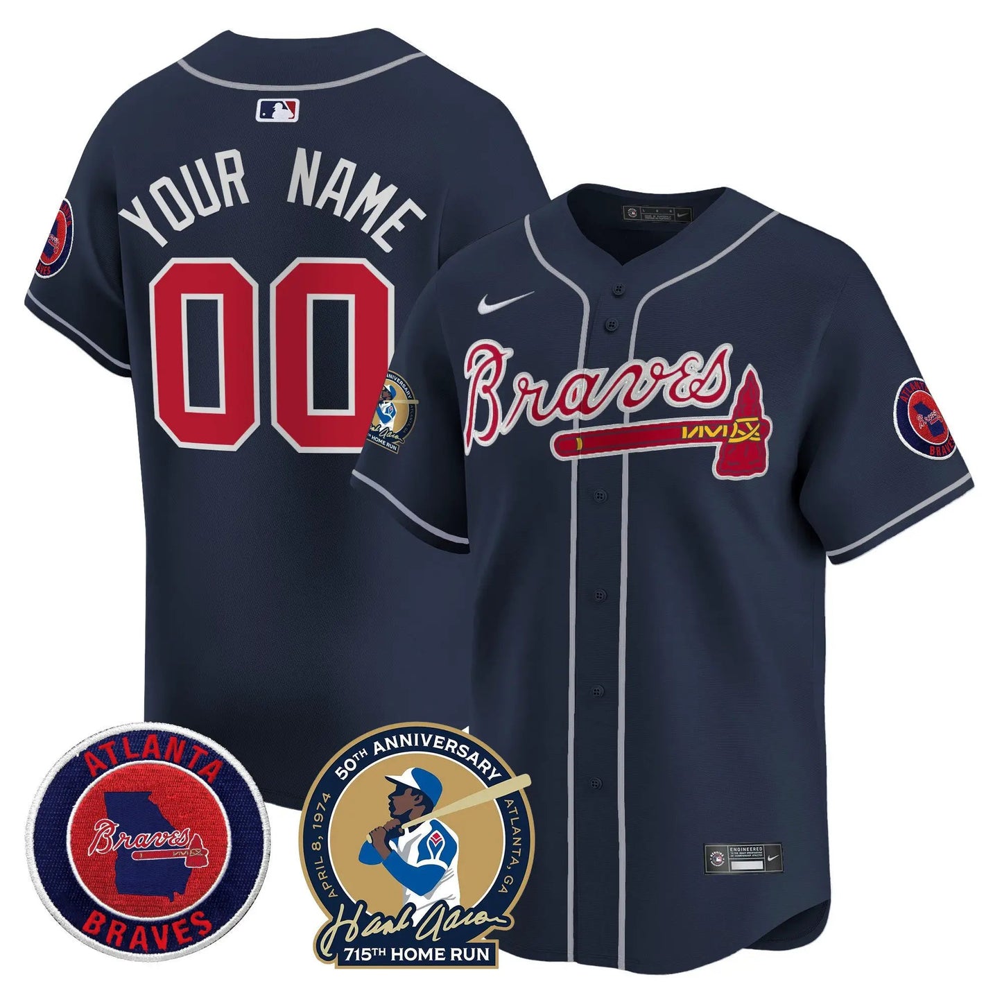 ATL Hank Aaron 715th Home Run Patch Vapor Premier Limited Custom Jersey - Stitched by Atlanta Braves