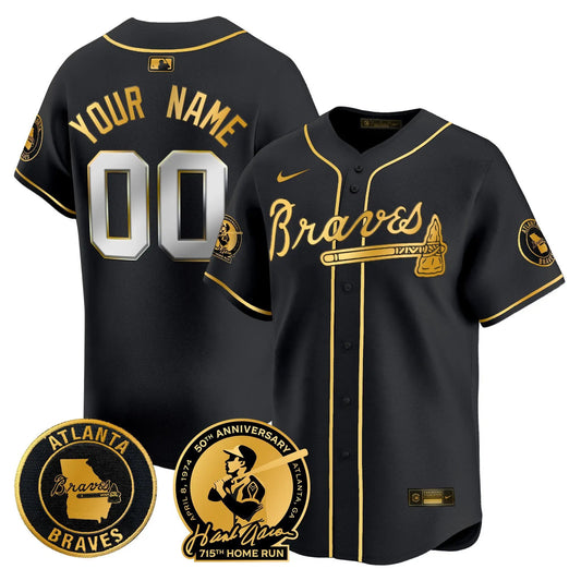 ATL Hank Aaron 715th Home Run Patch Vapor Premier Limited Custom Jersey - Stitched by Atlanta Braves