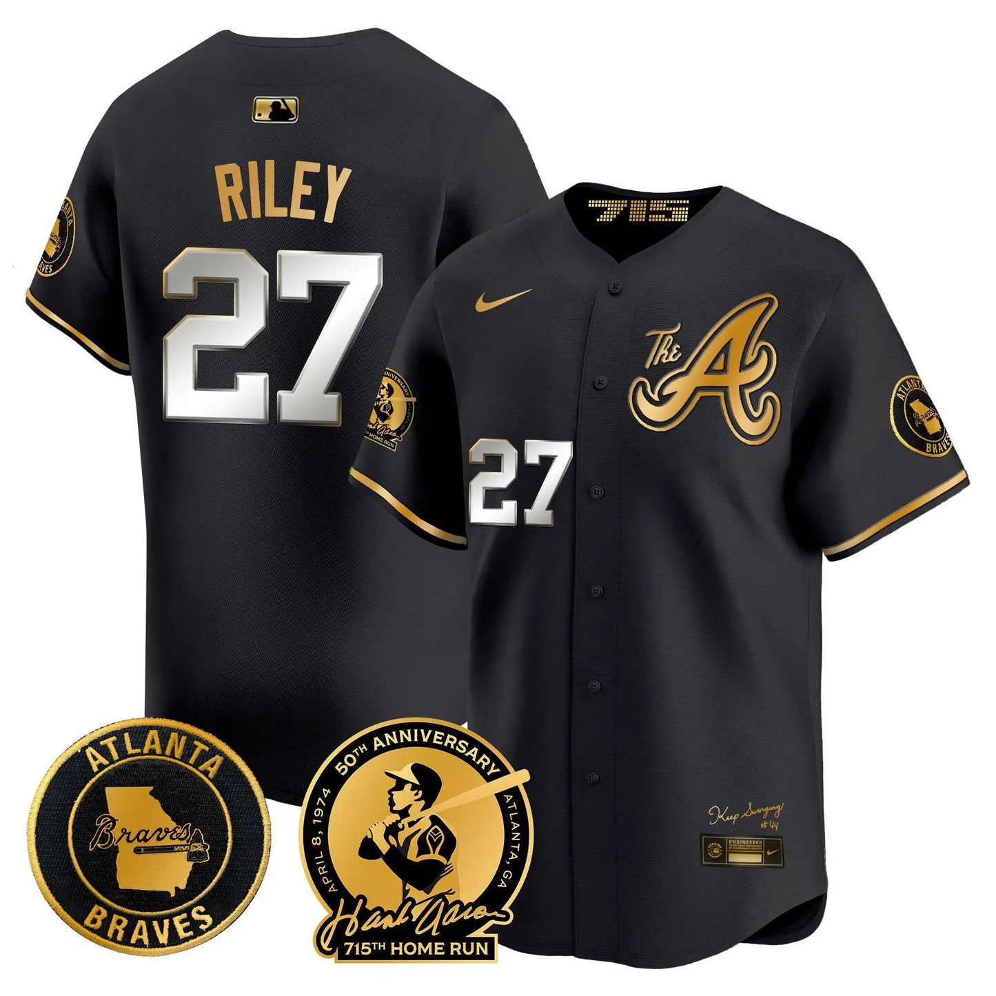 ATL Hank Aaron 715th Home Run Patch Vapor Premier Limited Jersey V2 - Stitched by Atlanta Braves