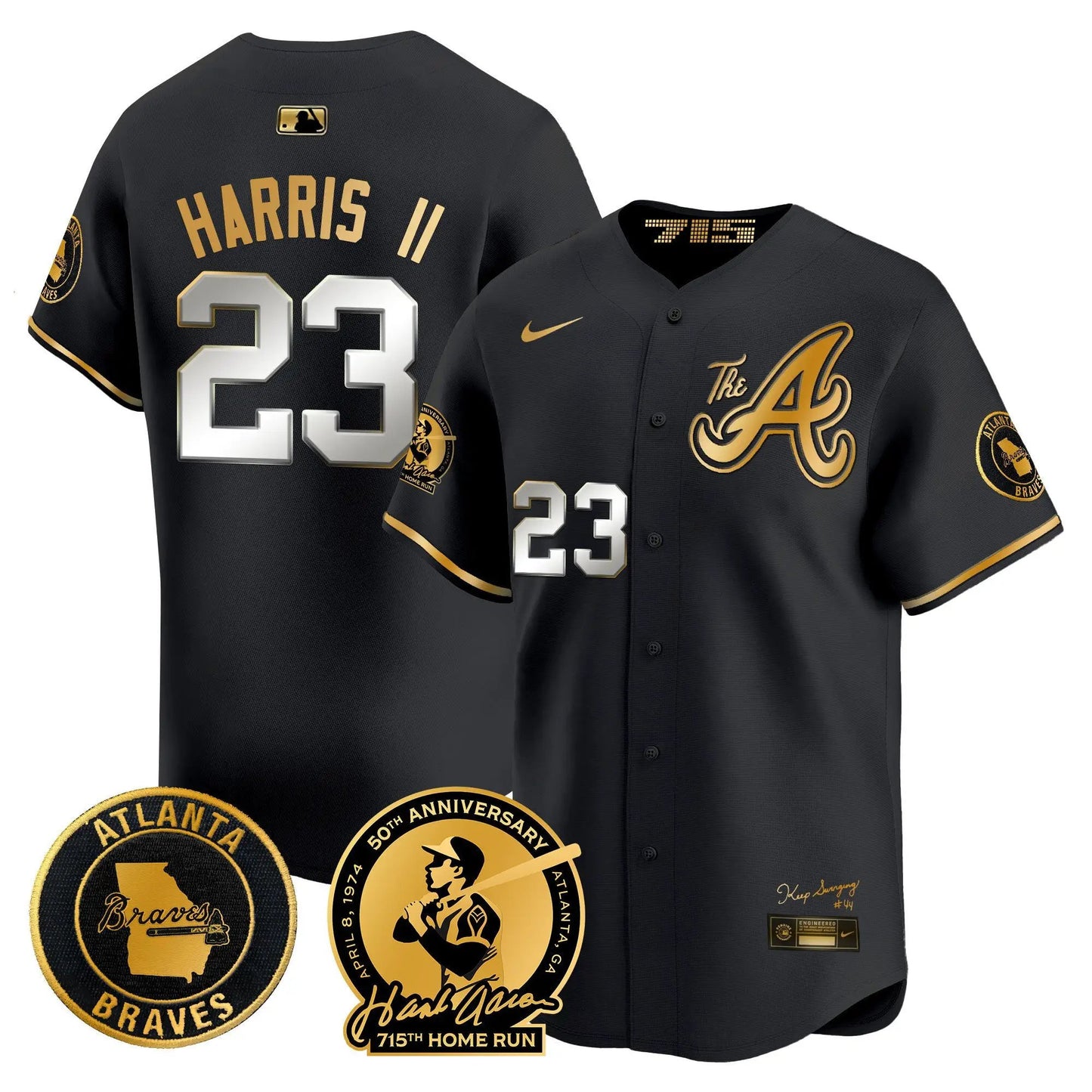 ATL Hank Aaron 715th Home Run Patch Vapor Premier Limited Jersey V2 - Stitched by Atlanta Braves