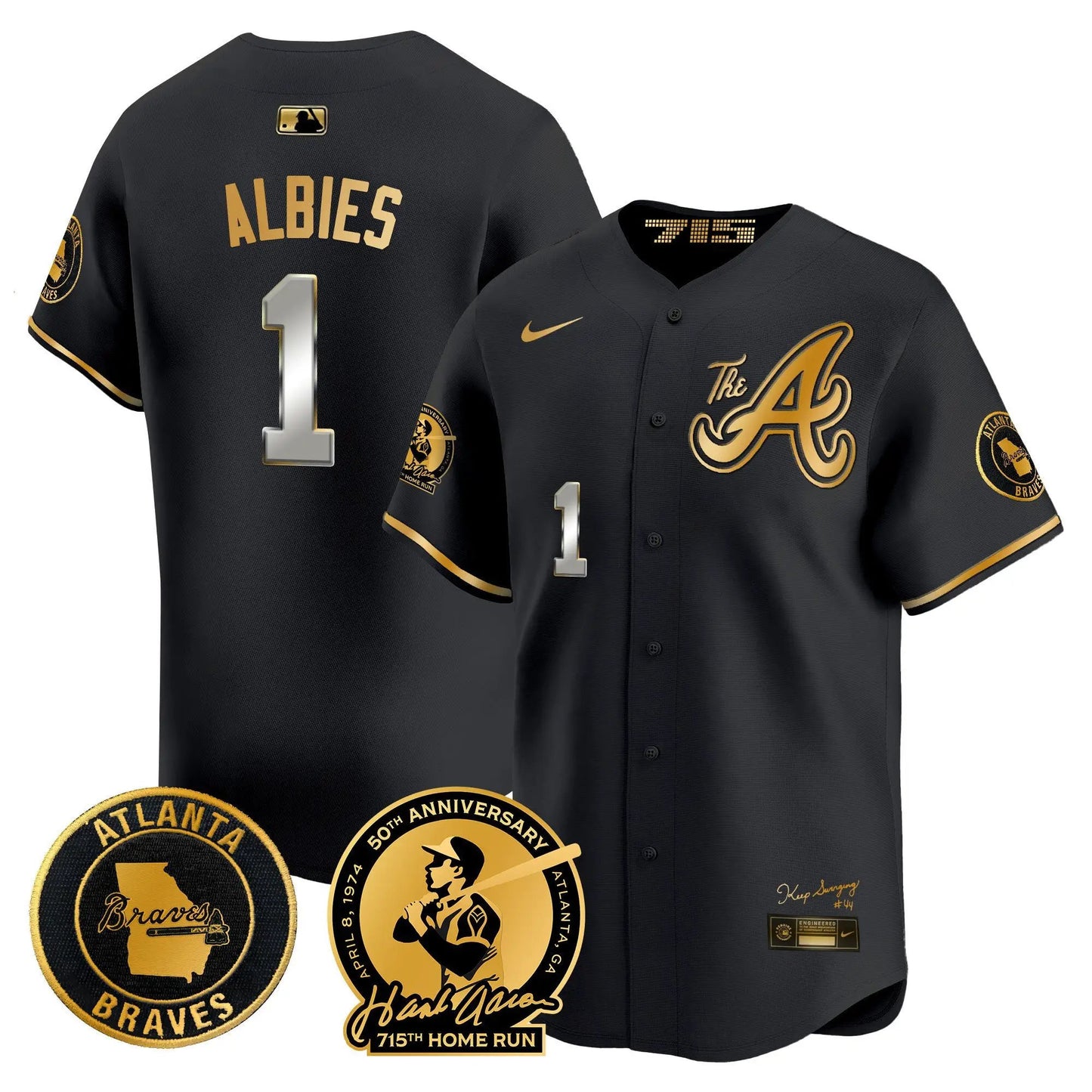 ATL Hank Aaron 715th Home Run Patch Vapor Premier Limited Jersey V2 - Stitched by Atlanta Braves