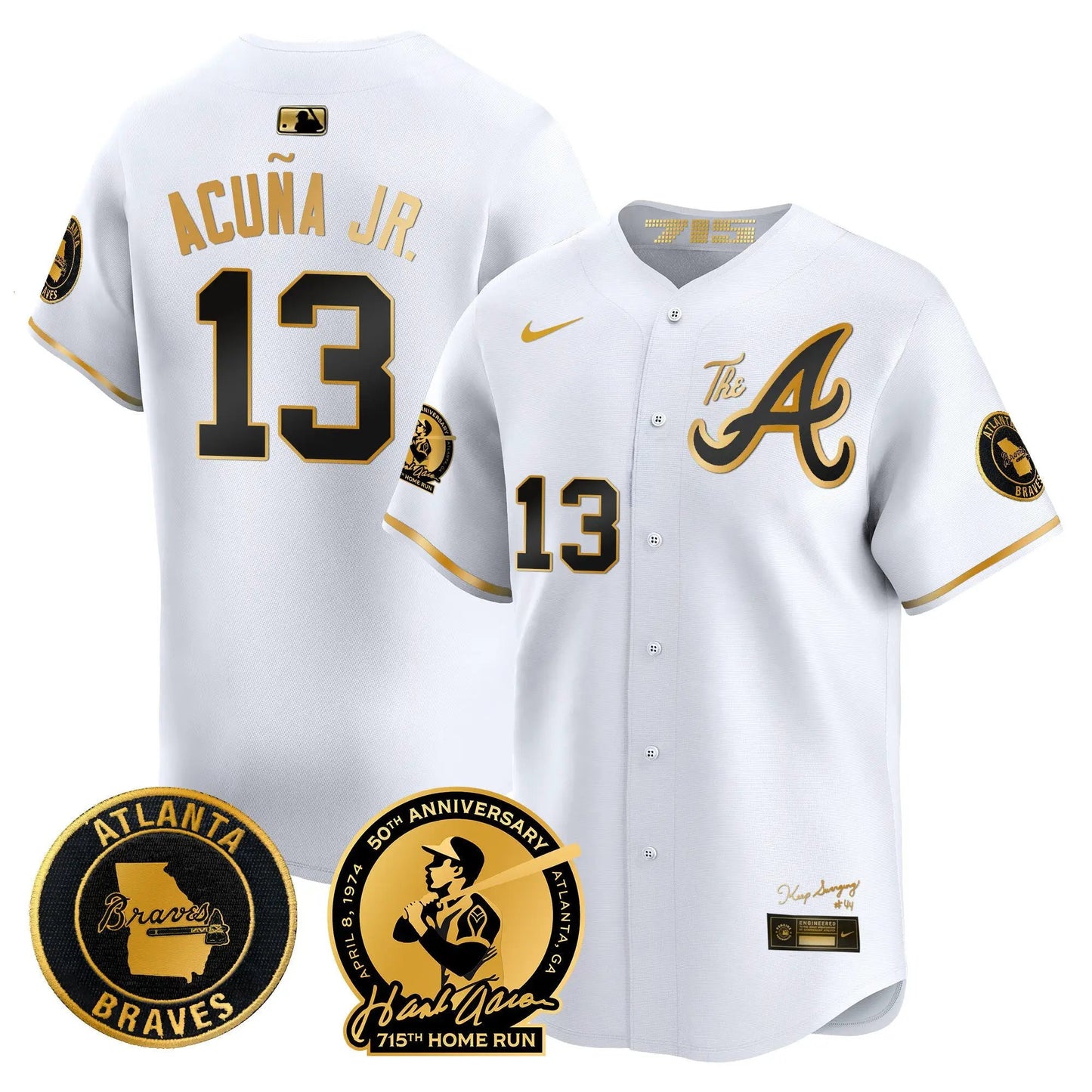 ATL Hank Aaron 715th Home Run Patch Vapor Premier Limited Jersey V2 - Stitched by Atlanta Braves