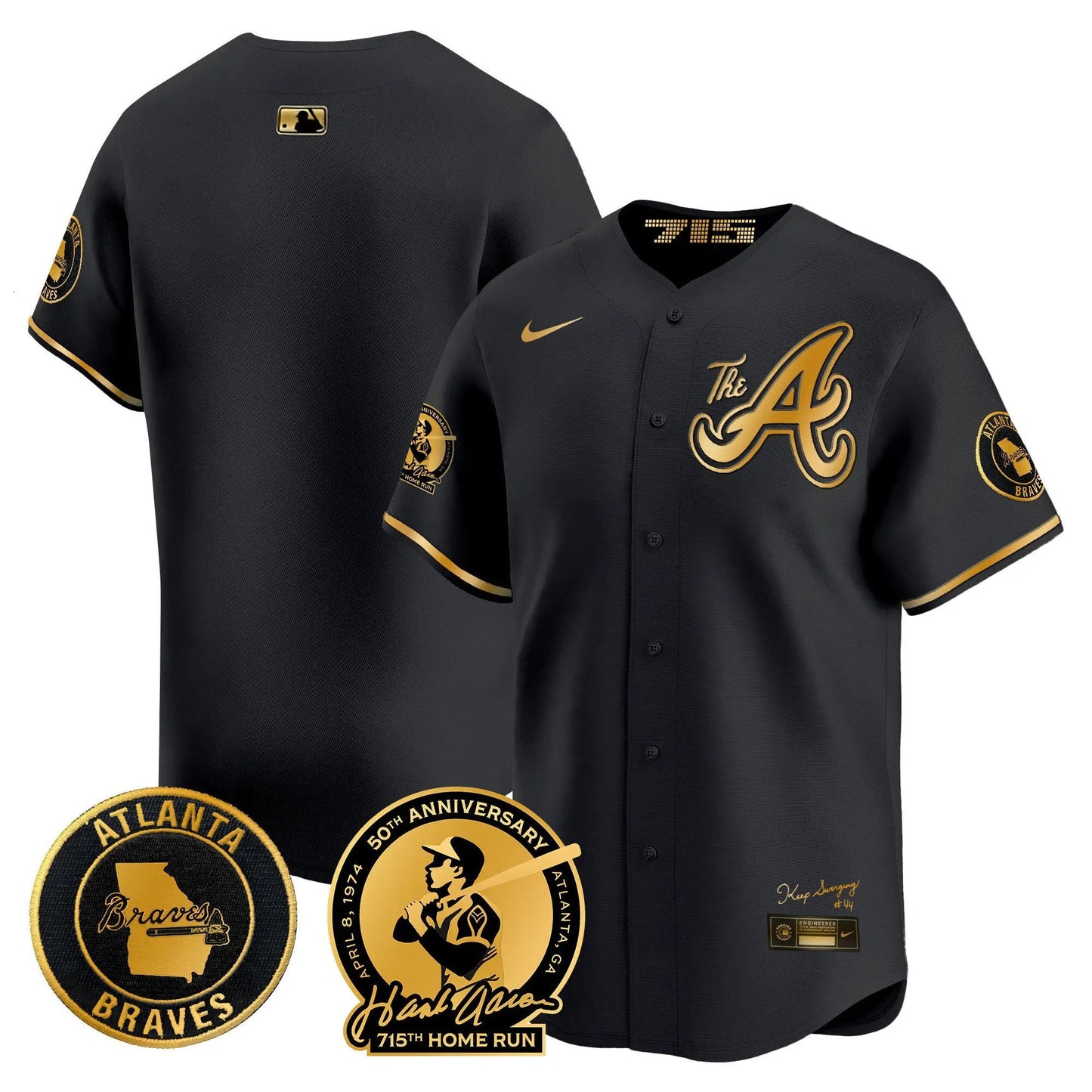 ATL Hank Aaron 715th Home Run Patch Vapor Premier Limited Jersey V2 - Stitched by Atlanta Braves