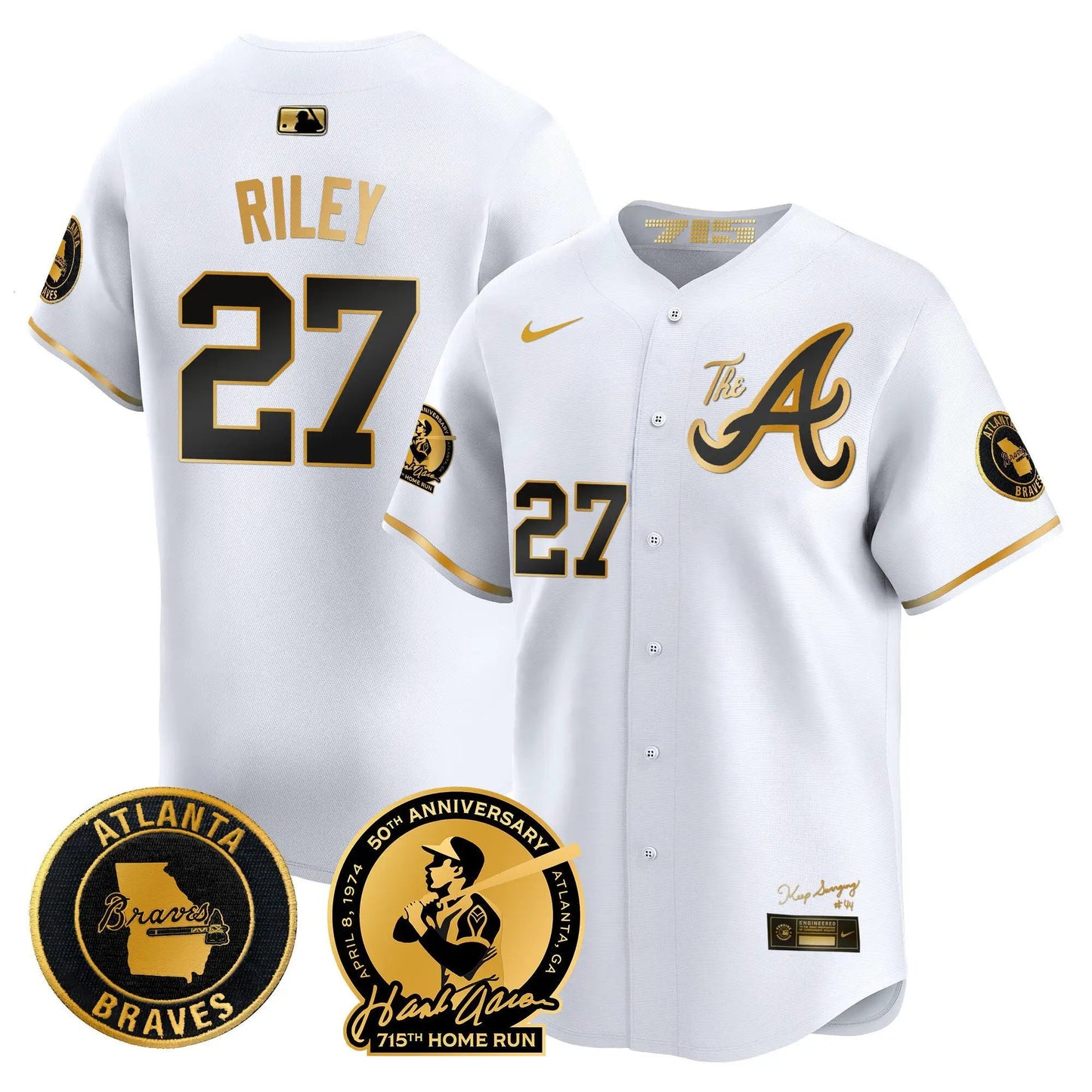 ATL Hank Aaron 715th Home Run Patch Vapor Premier Limited Jersey V2 - Stitched by Atlanta Braves