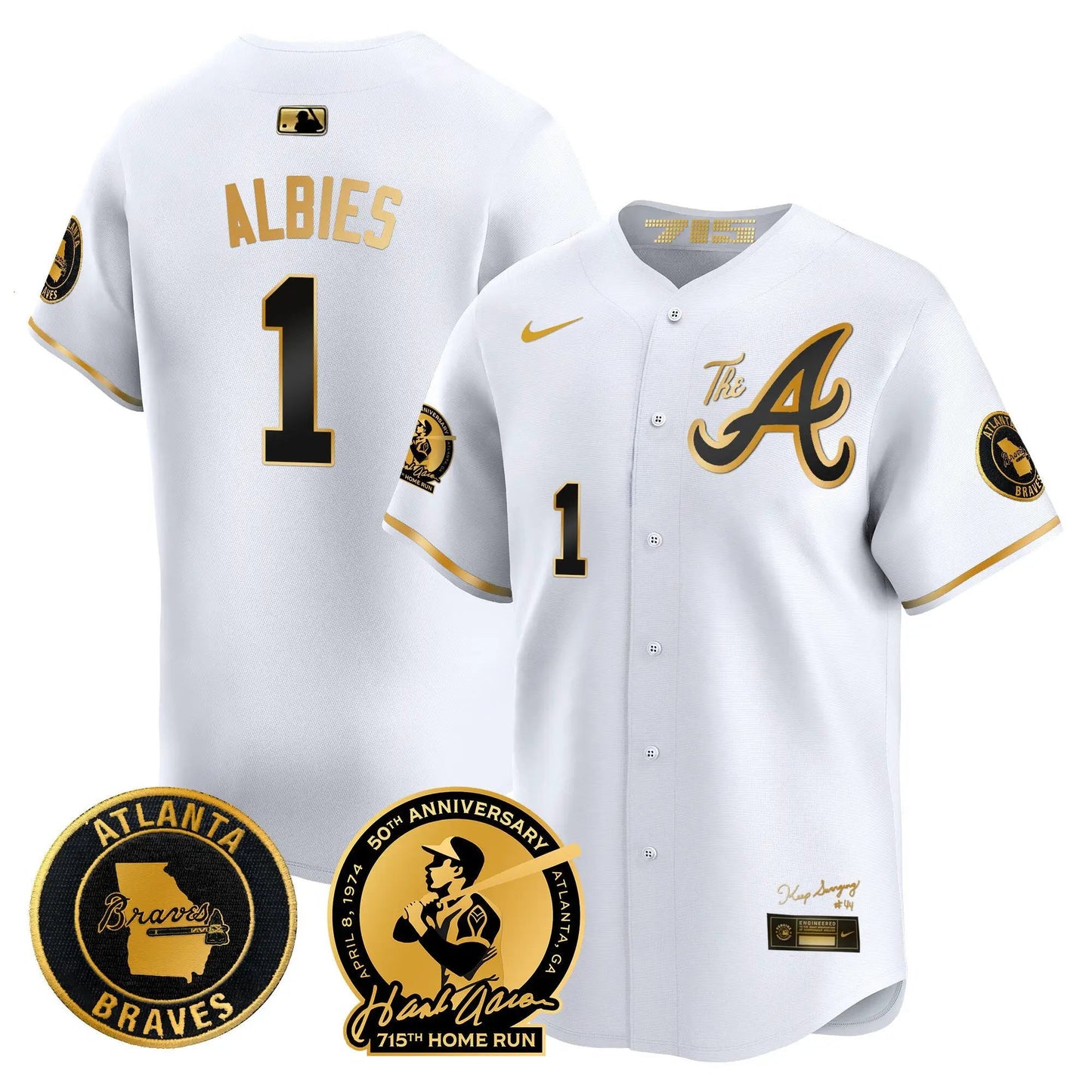 ATL Hank Aaron 715th Home Run Patch Vapor Premier Limited Jersey V2 - Stitched by Atlanta Braves