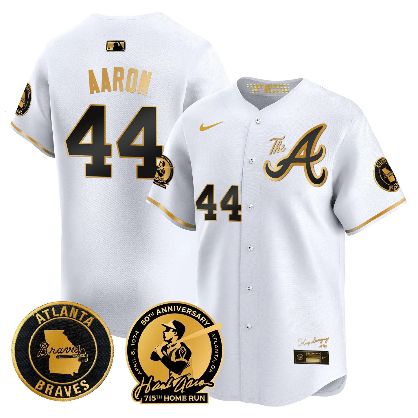 ATL Hank Aaron 715th Home Run Patch Vapor Premier Limited Jersey V2 - Stitched by Atlanta Braves