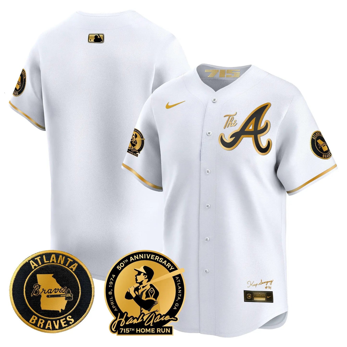 ATL Hank Aaron 715th Home Run Patch Vapor Premier Limited Jersey V2 - Stitched by Atlanta Braves