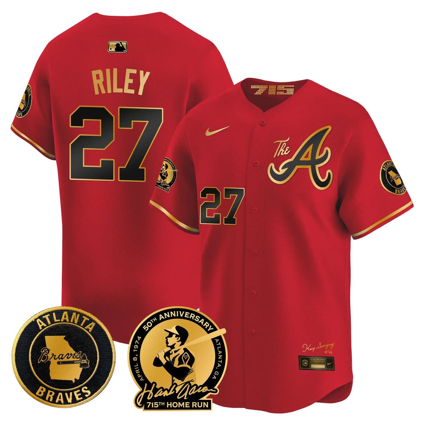 ATL Hank Aaron 715th Home Run Patch Vapor Premier Limited Jersey V2 - Stitched by Atlanta Braves