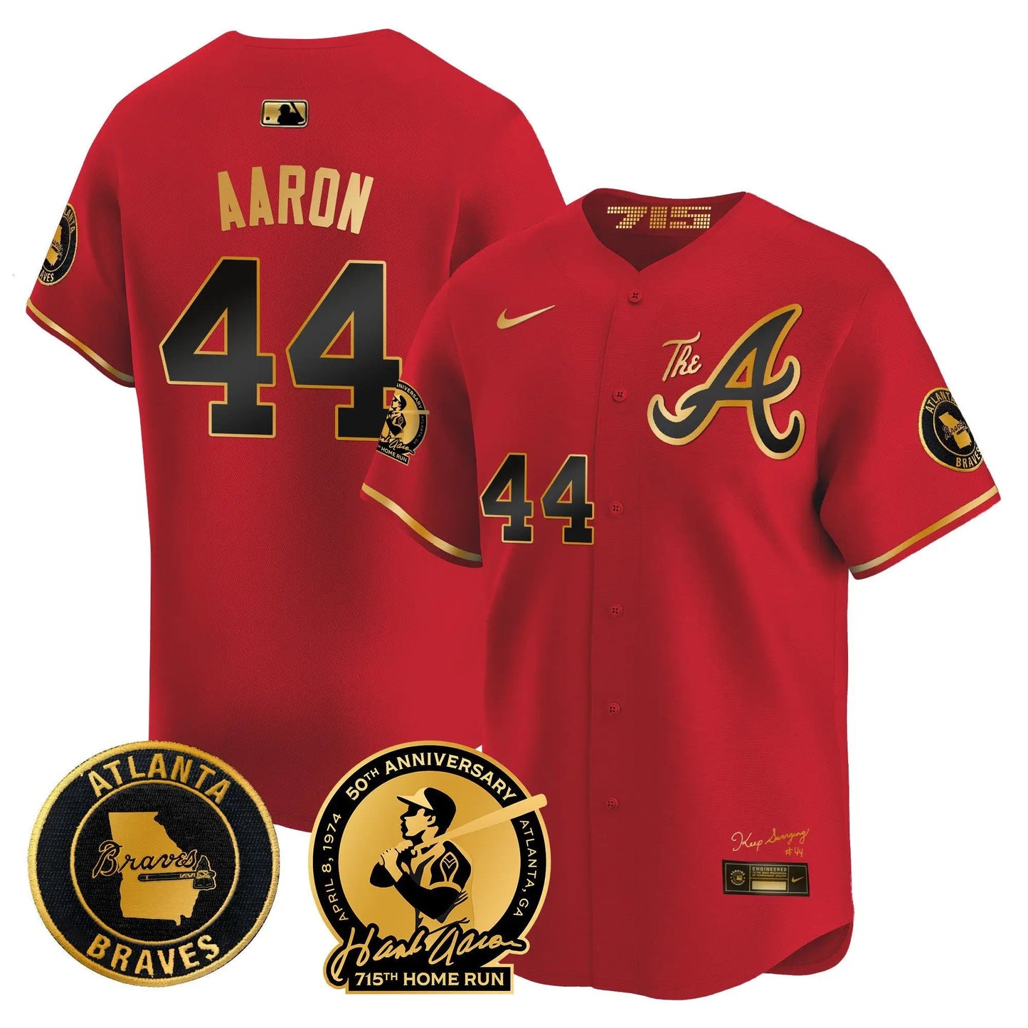 ATL Hank Aaron 715th Home Run Patch Vapor Premier Limited Jersey V2 - Stitched by Atlanta Braves