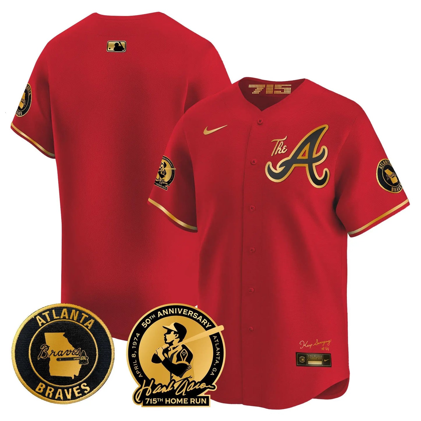 ATL Hank Aaron 715th Home Run Patch Vapor Premier Limited Jersey V2 - Stitched by Atlanta Braves