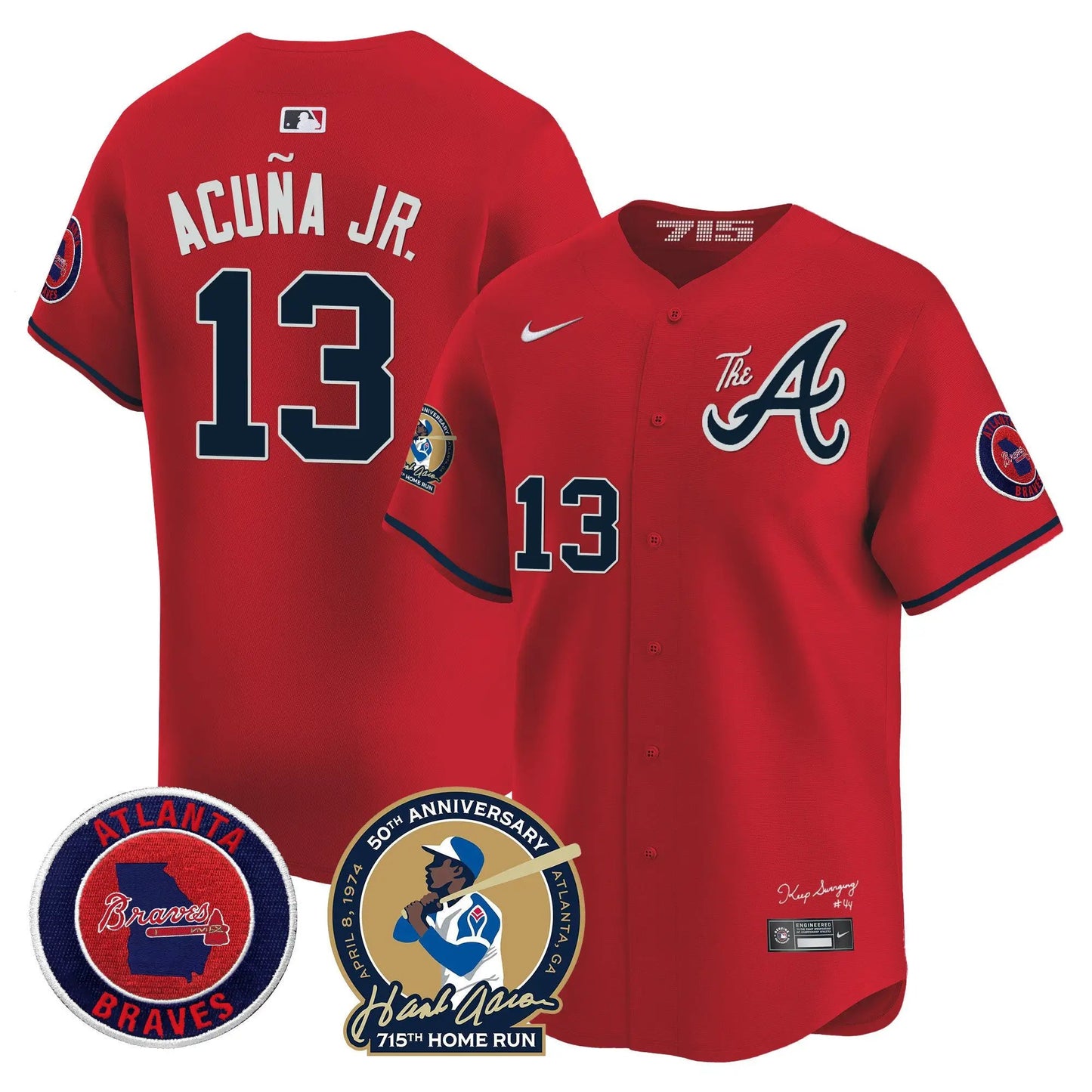 ATL Hank Aaron 715th Home Run Patch Vapor Premier Limited Jersey V2 - Stitched by Atlanta Braves