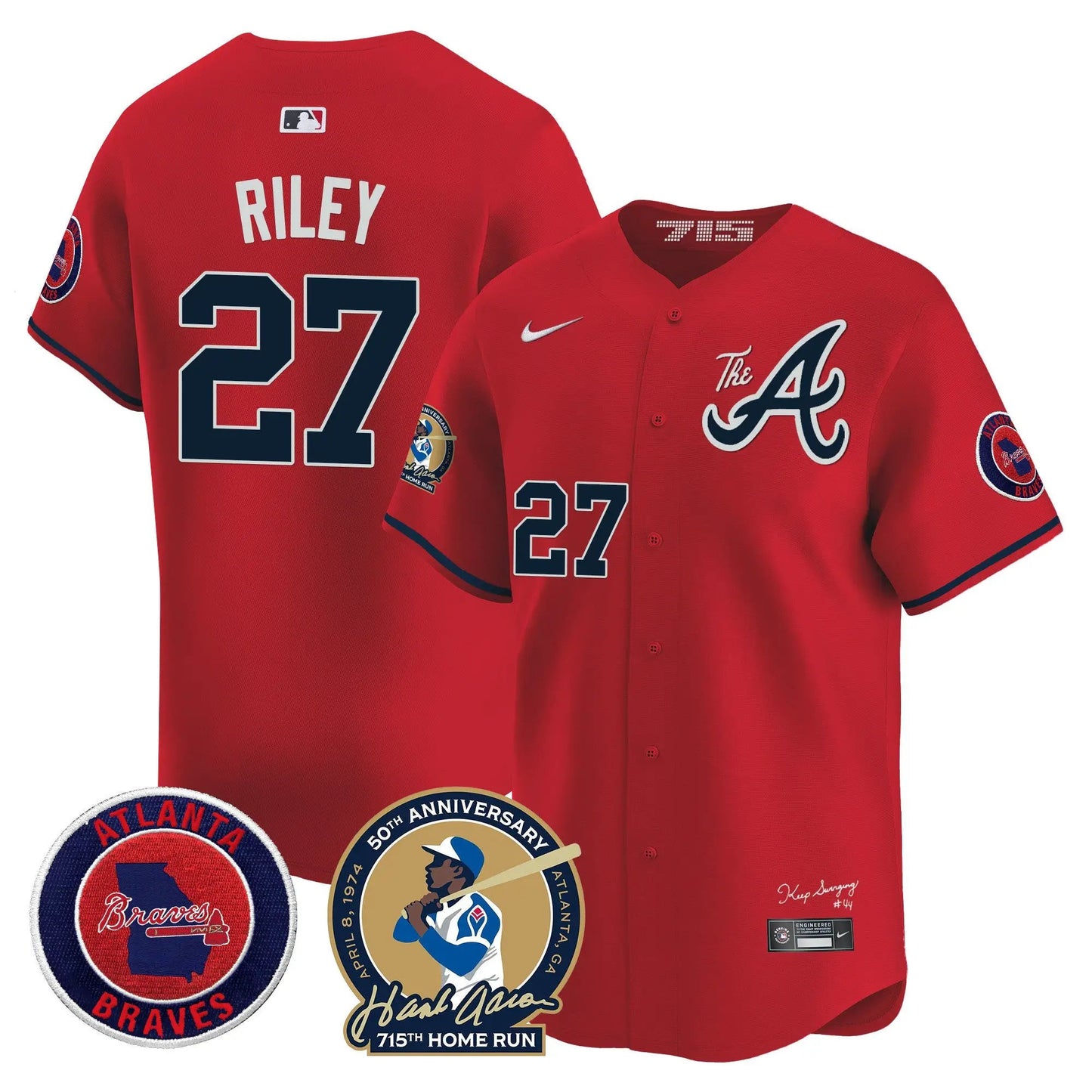 ATL Hank Aaron 715th Home Run Patch Vapor Premier Limited Jersey V2 - Stitched by Atlanta Braves