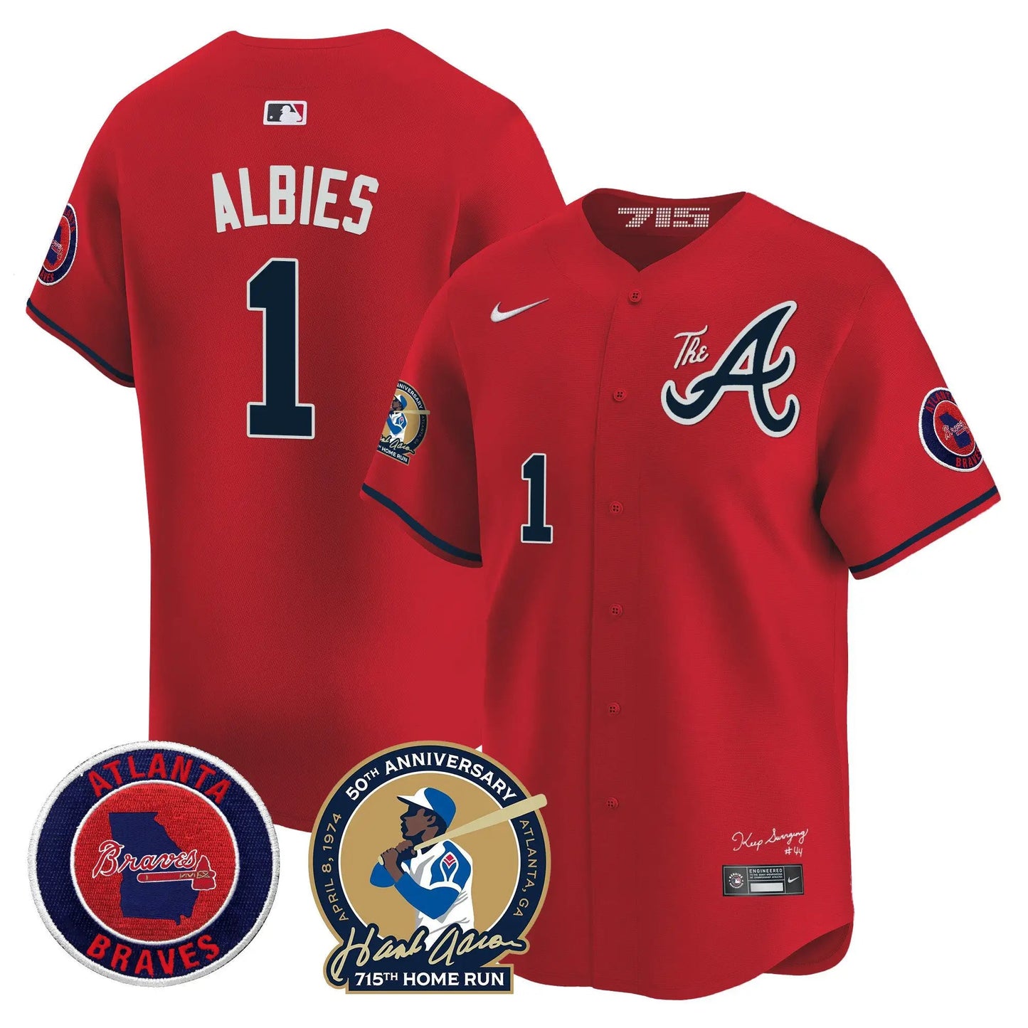 ATL Hank Aaron 715th Home Run Patch Vapor Premier Limited Jersey V2 - Stitched by Atlanta Braves