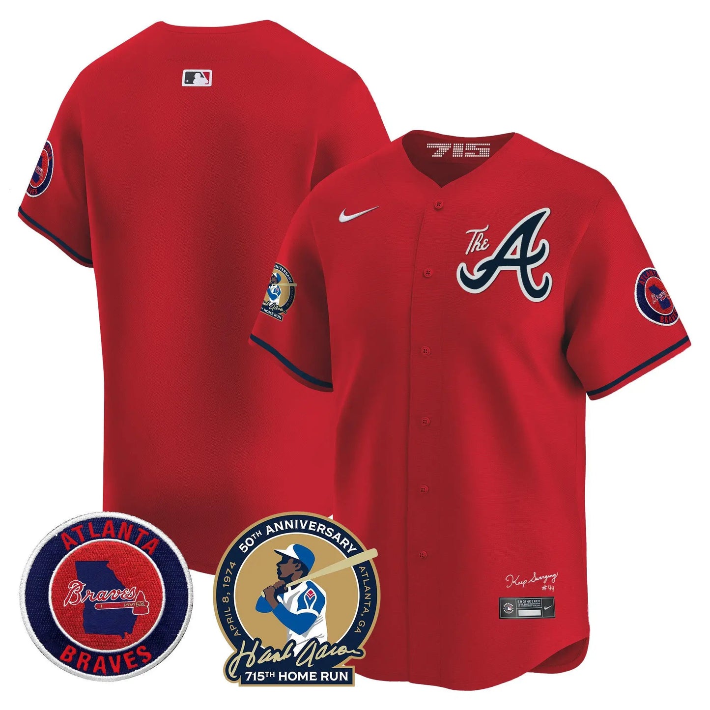 ATL Hank Aaron 715th Home Run Patch Vapor Premier Limited Jersey V2 - Stitched by Atlanta Braves