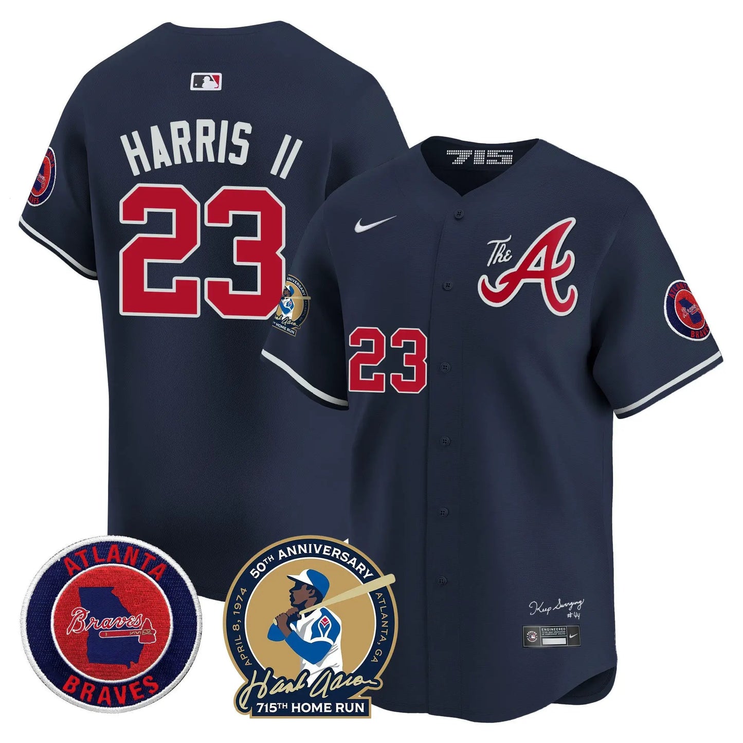 ATL Hank Aaron 715th Home Run Patch Vapor Premier Limited Jersey V2 - Stitched by Atlanta Braves