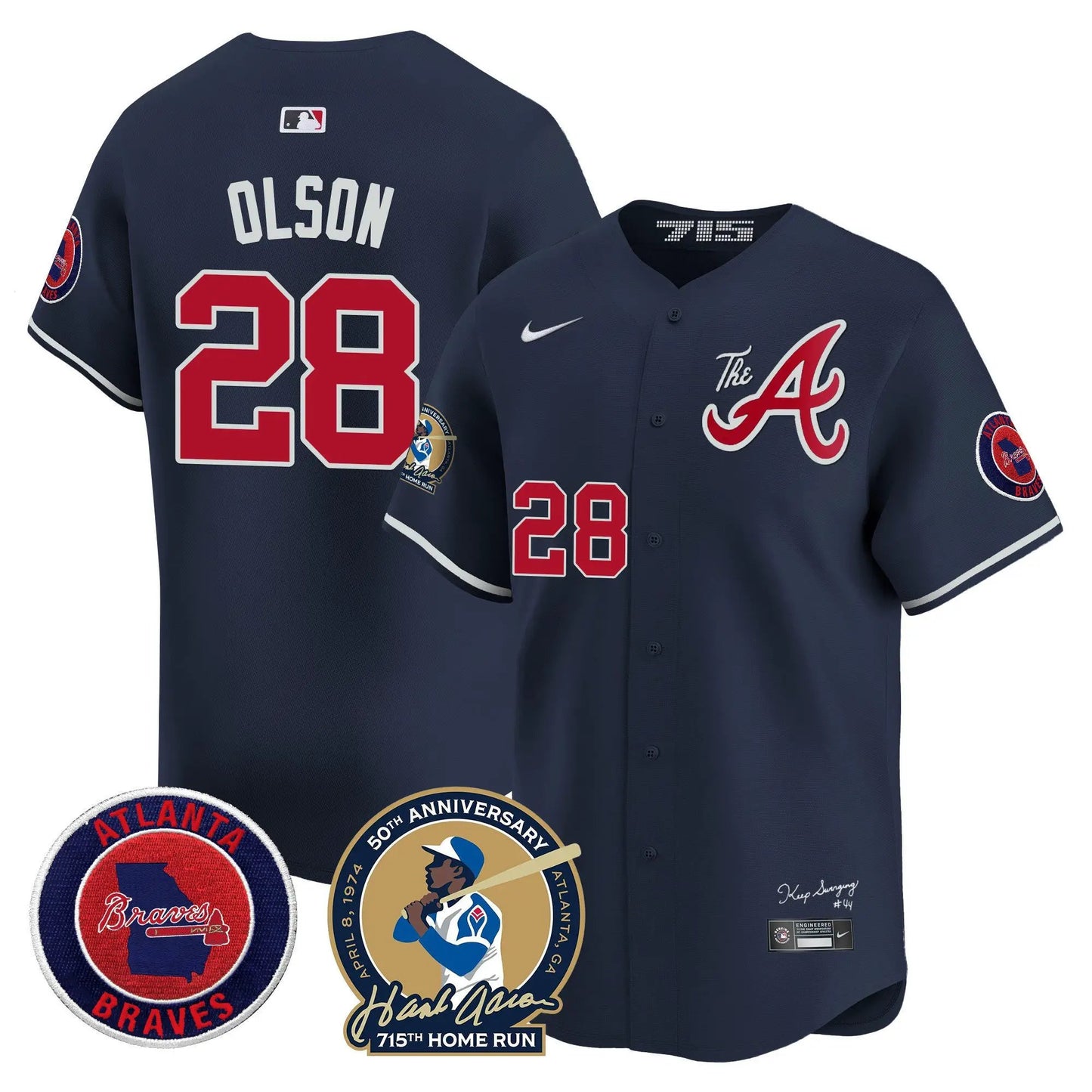 ATL Hank Aaron 715th Home Run Patch Vapor Premier Limited Jersey V2 - Stitched by Atlanta Braves