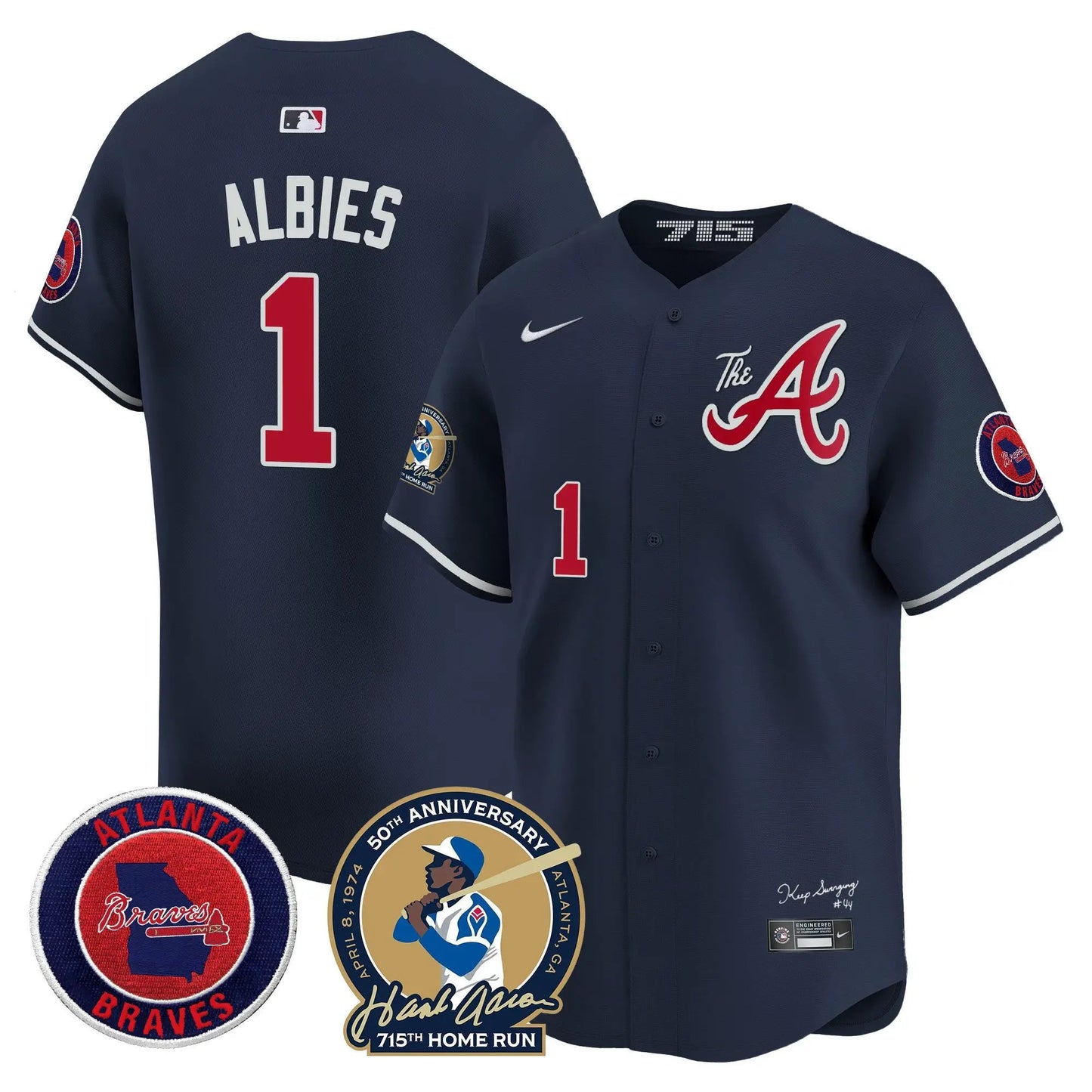 ATL Hank Aaron 715th Home Run Patch Vapor Premier Limited Jersey V2 - Stitched by Atlanta Braves