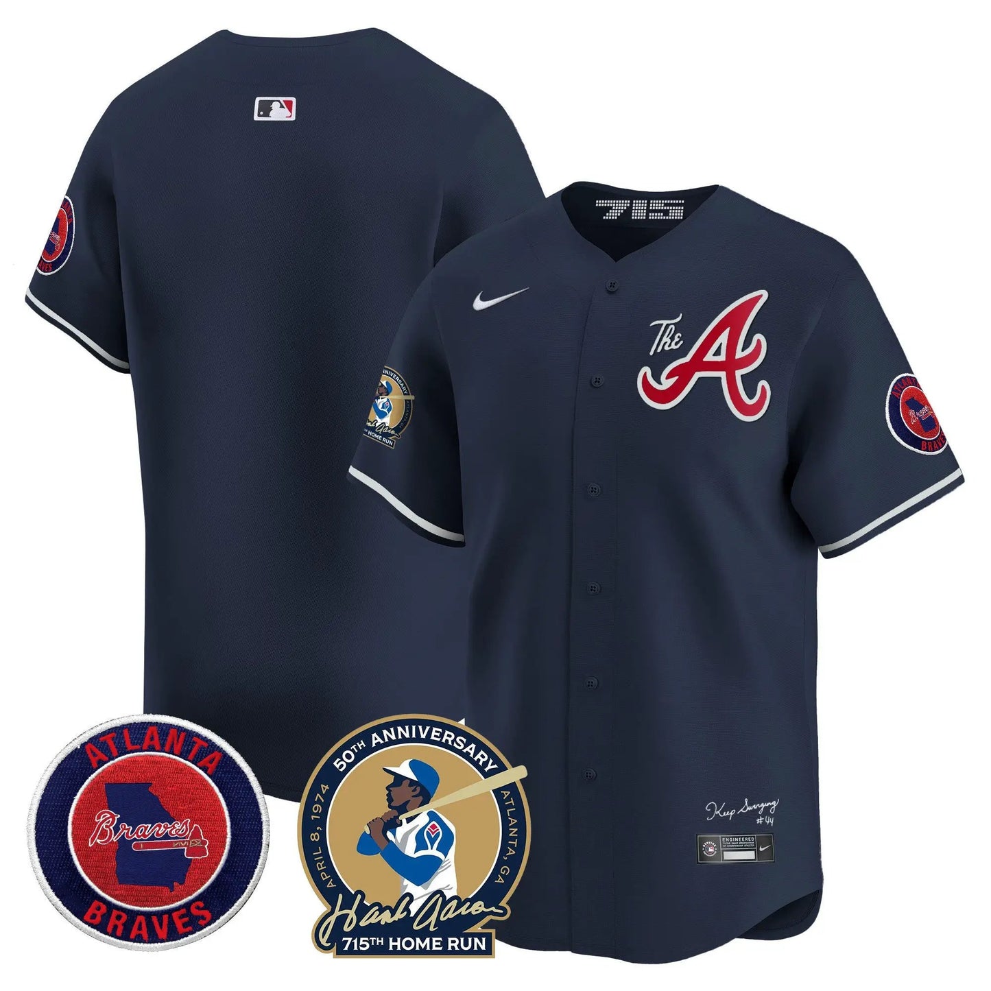 ATL Hank Aaron 715th Home Run Patch Vapor Premier Limited Jersey V2 - Stitched by Atlanta Braves