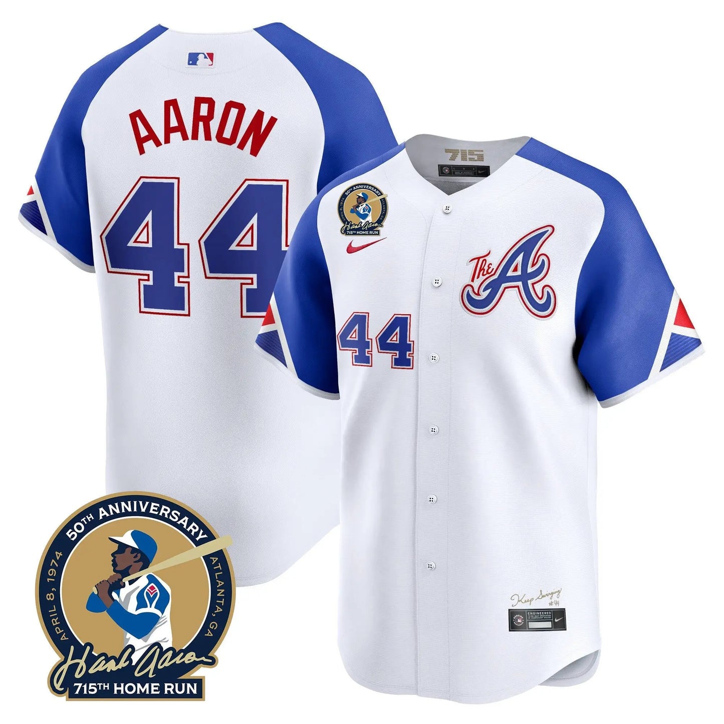 ATL Hank Aaron 715th Home Run Patch Vapor Premier Limited Jersey V2 - Stitched by Atlanta Braves