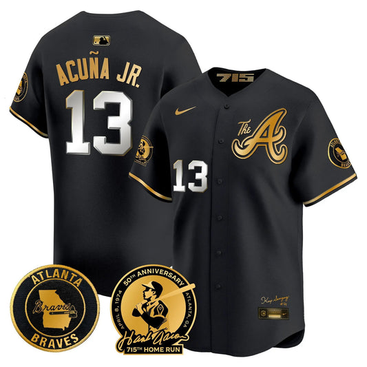 ATL Hank Aaron 715th Home Run Patch Vapor Premier Limited Jersey V2 - Stitched by Atlanta Braves