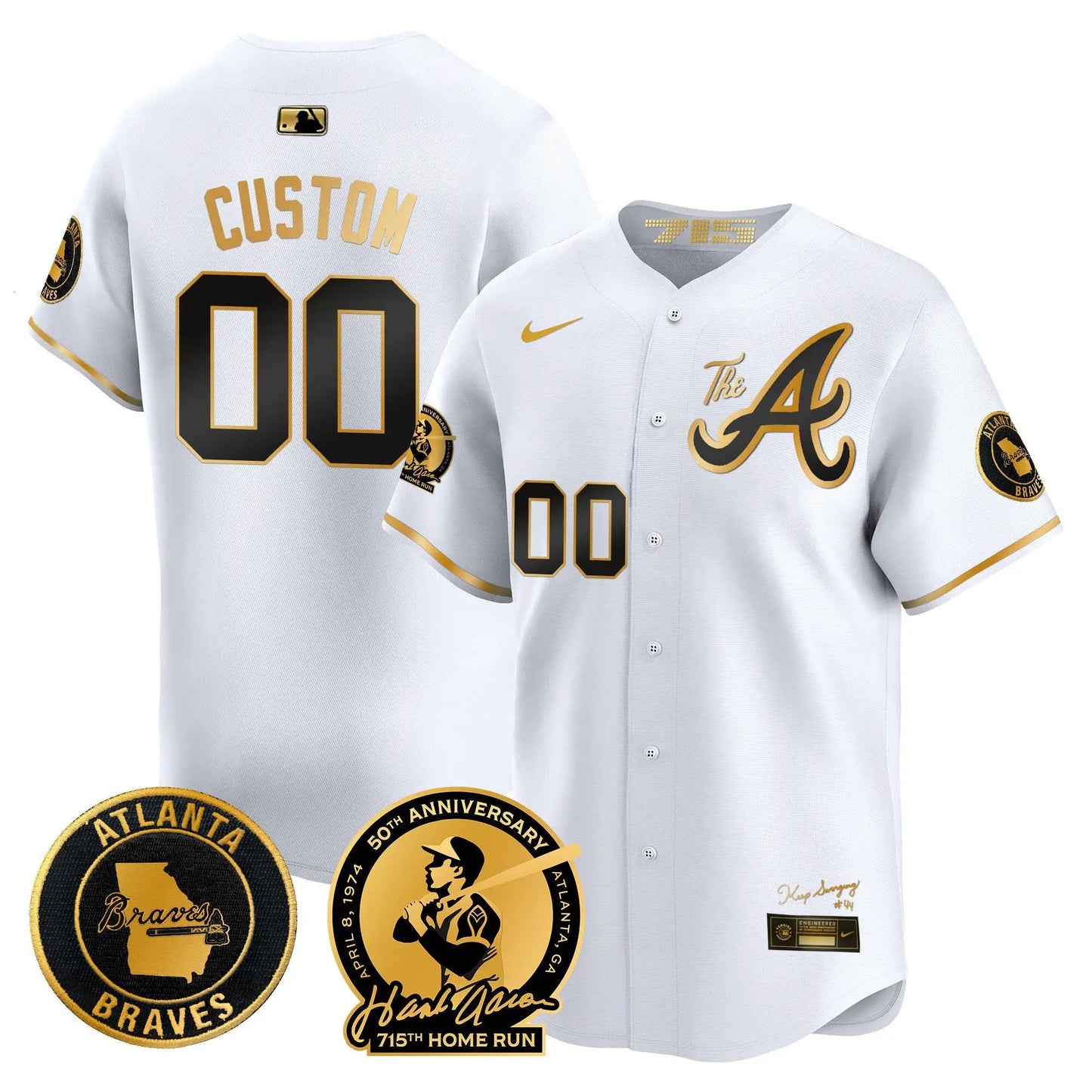 ATL Hank Aaron 715th Home Run Patch Vapor Premier Limited Custom Jersey V2 - Stitched by Atlanta Braves