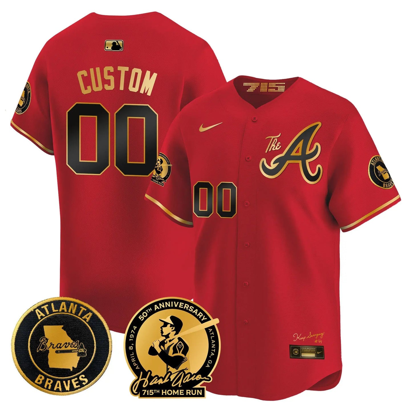 ATL Hank Aaron 715th Home Run Patch Vapor Premier Limited Custom Jersey V2 - Stitched by Atlanta Braves
