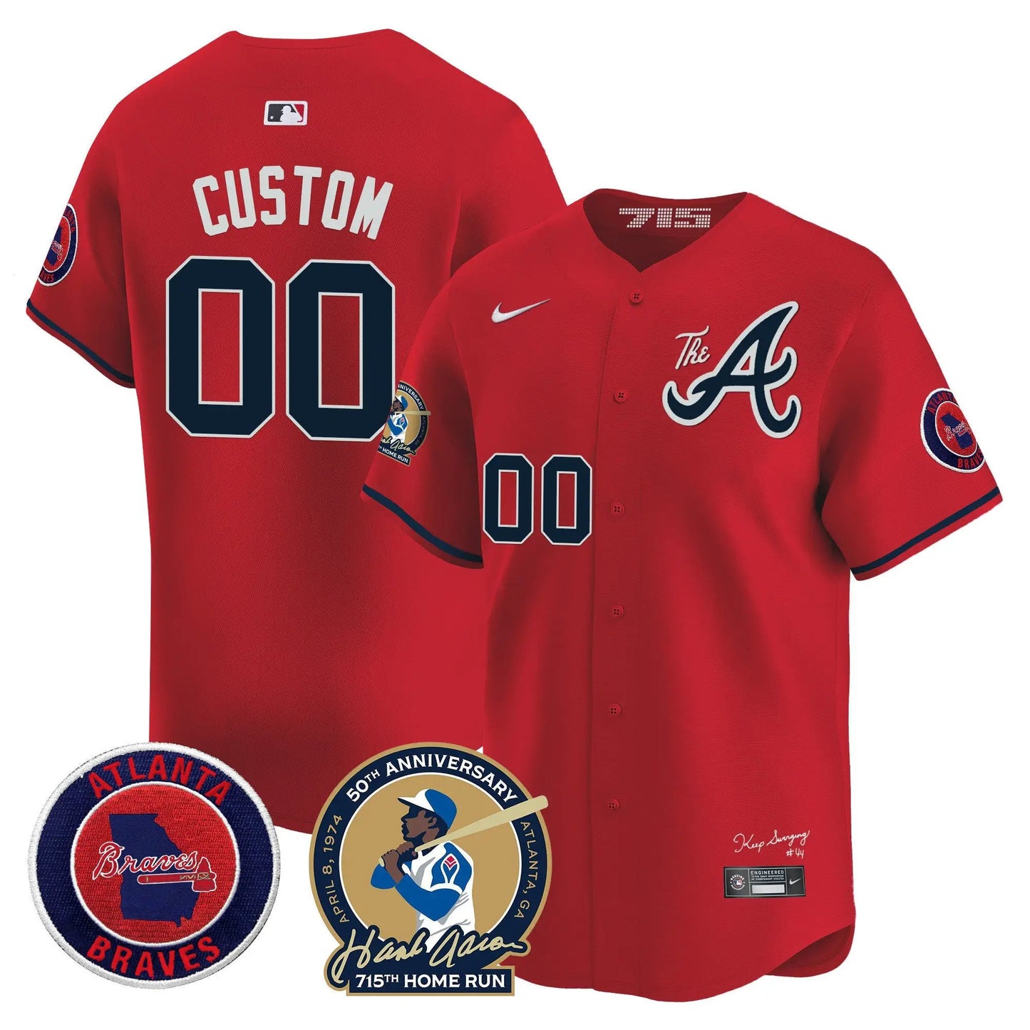 ATL Hank Aaron 715th Home Run Patch Vapor Premier Limited Custom Jersey V2 - Stitched by Atlanta Braves