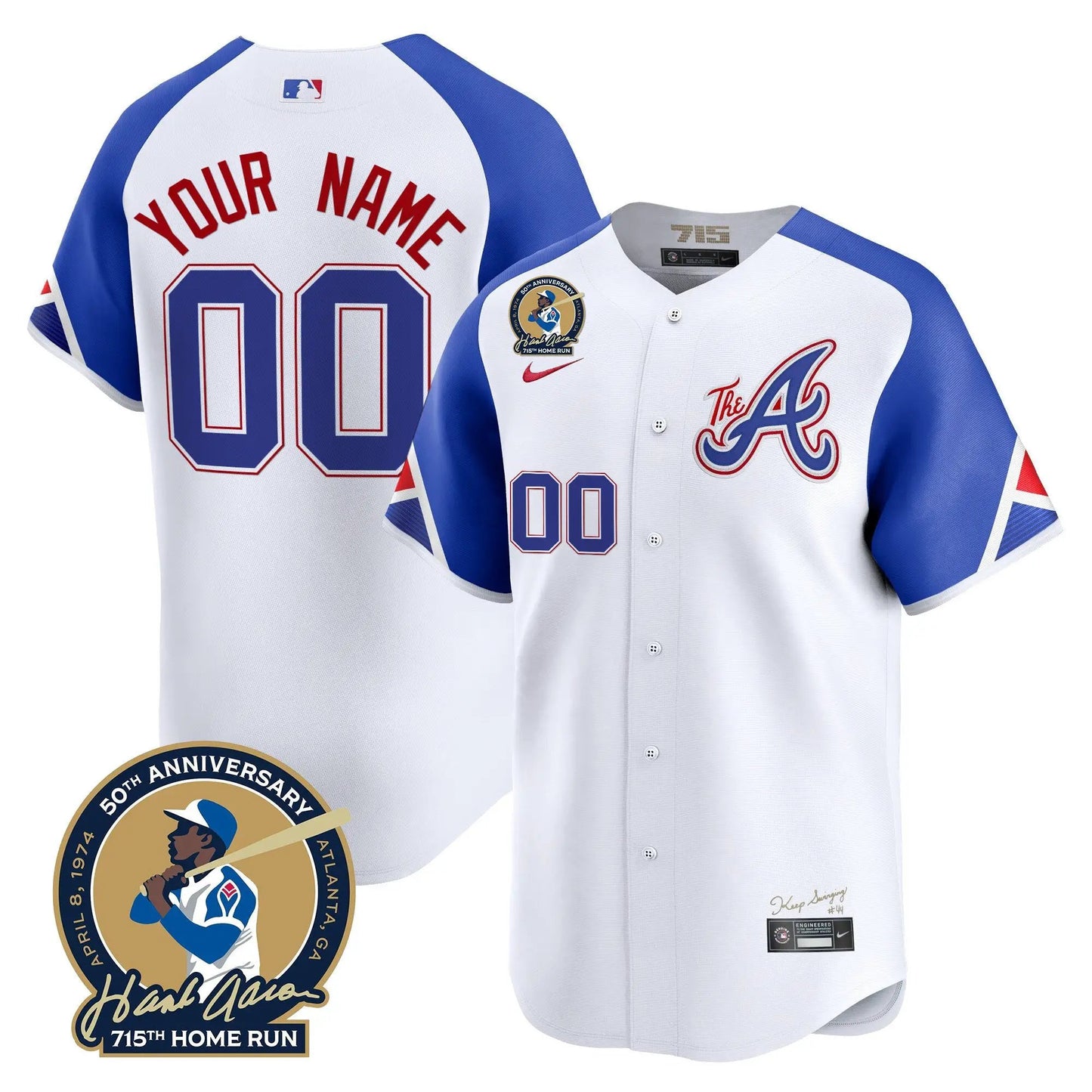 ATL Hank Aaron 715th Home Run Patch Vapor Premier Limited Custom Jersey V2 - Stitched by Atlanta Braves