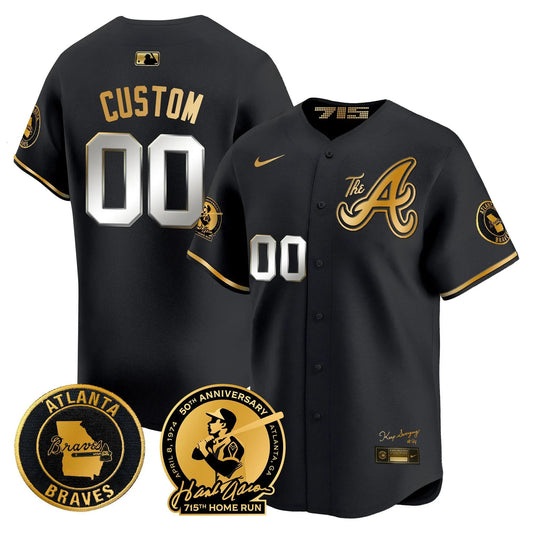 ATL Hank Aaron 715th Home Run Patch Vapor Premier Limited Custom Jersey V2 - Stitched by Atlanta Braves