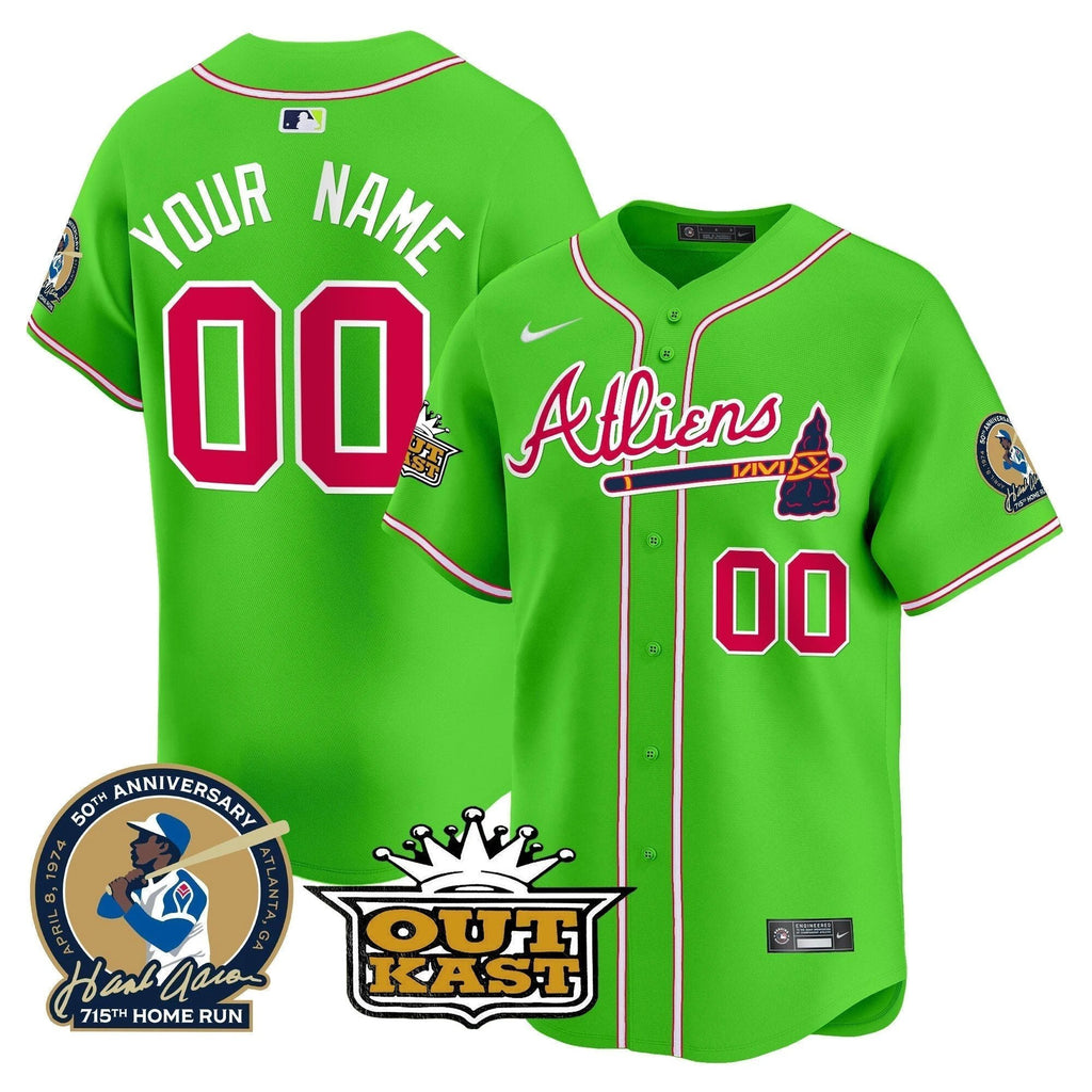 Atlanta Braves Atliens & Hank Aaron Patch Vapor Premier Limited Custom Jersey - All Stitched by Atlanta Braves