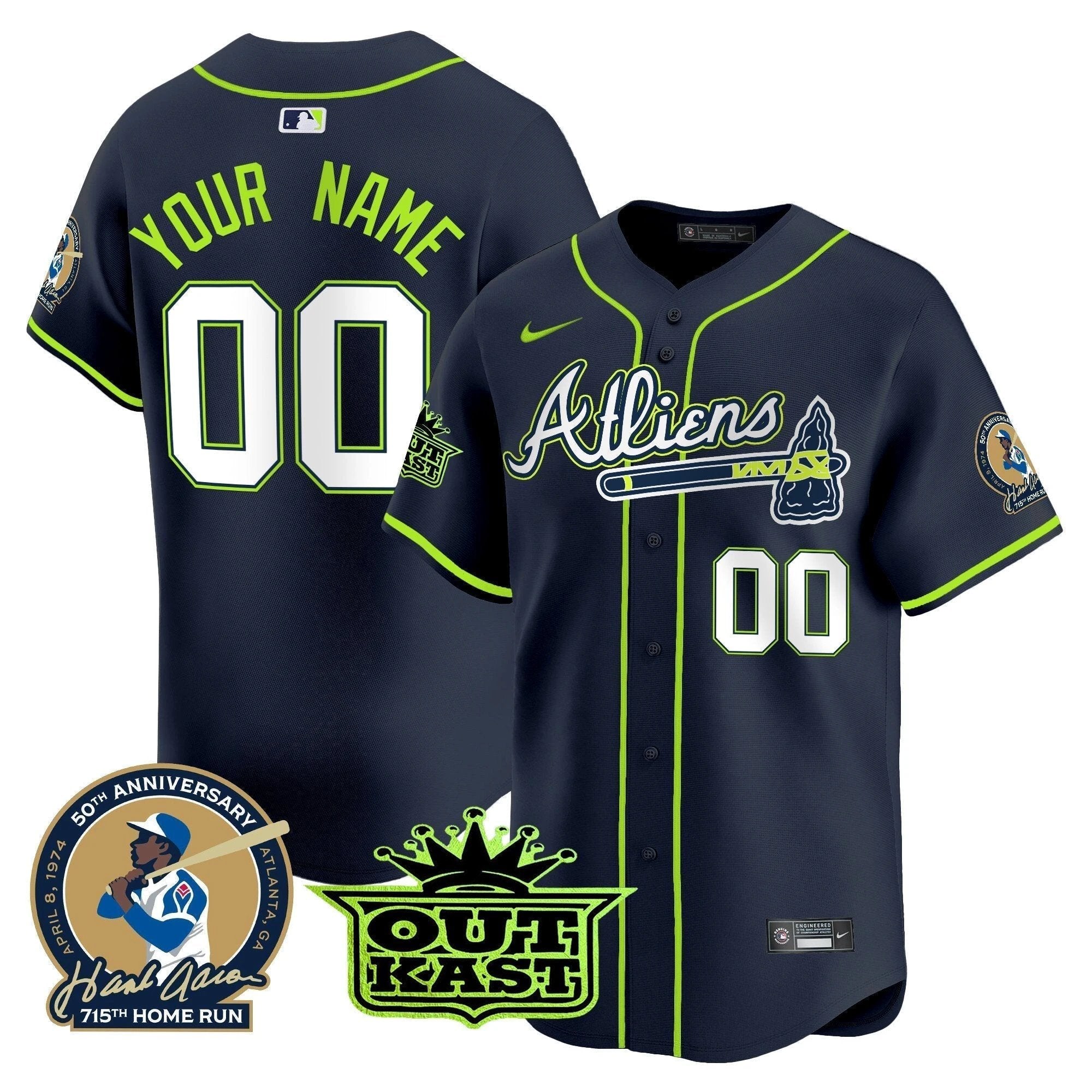 Atlanta Braves Atliens & Hank Aaron Patch Vapor Premier Limited Custom Jersey - All Stitched by Atlanta Braves