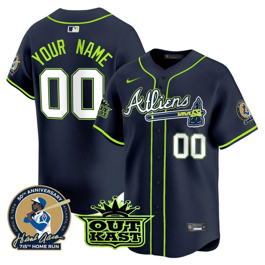 Atlanta Braves Atliens & Hank Aaron Patch Vapor Premier Limited Custom Jersey - All Stitched by Atlanta Braves