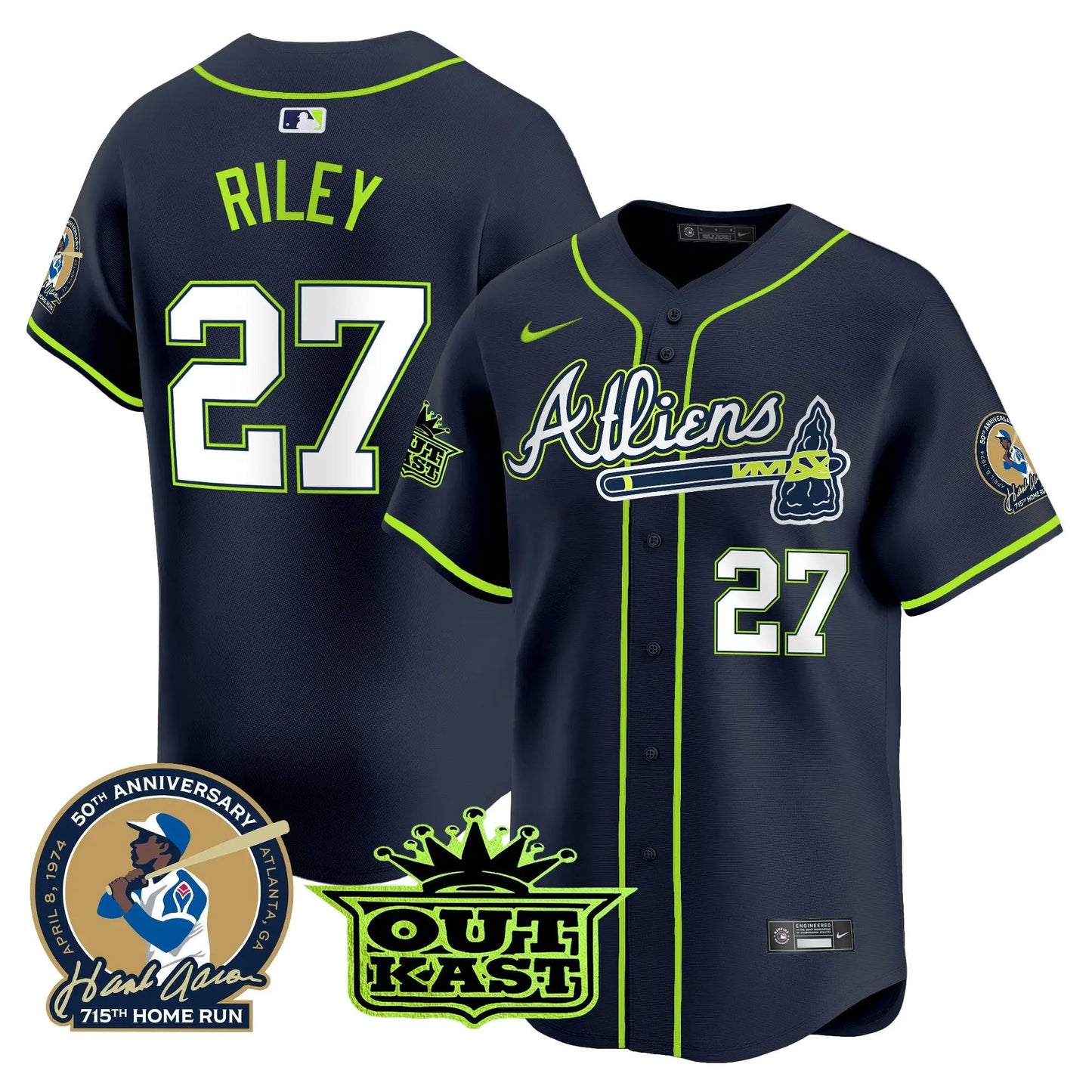 ATL Atliens & Hank Aaron Patch Vapor Premier Limited Jersey - Stitched by Atlanta Braves