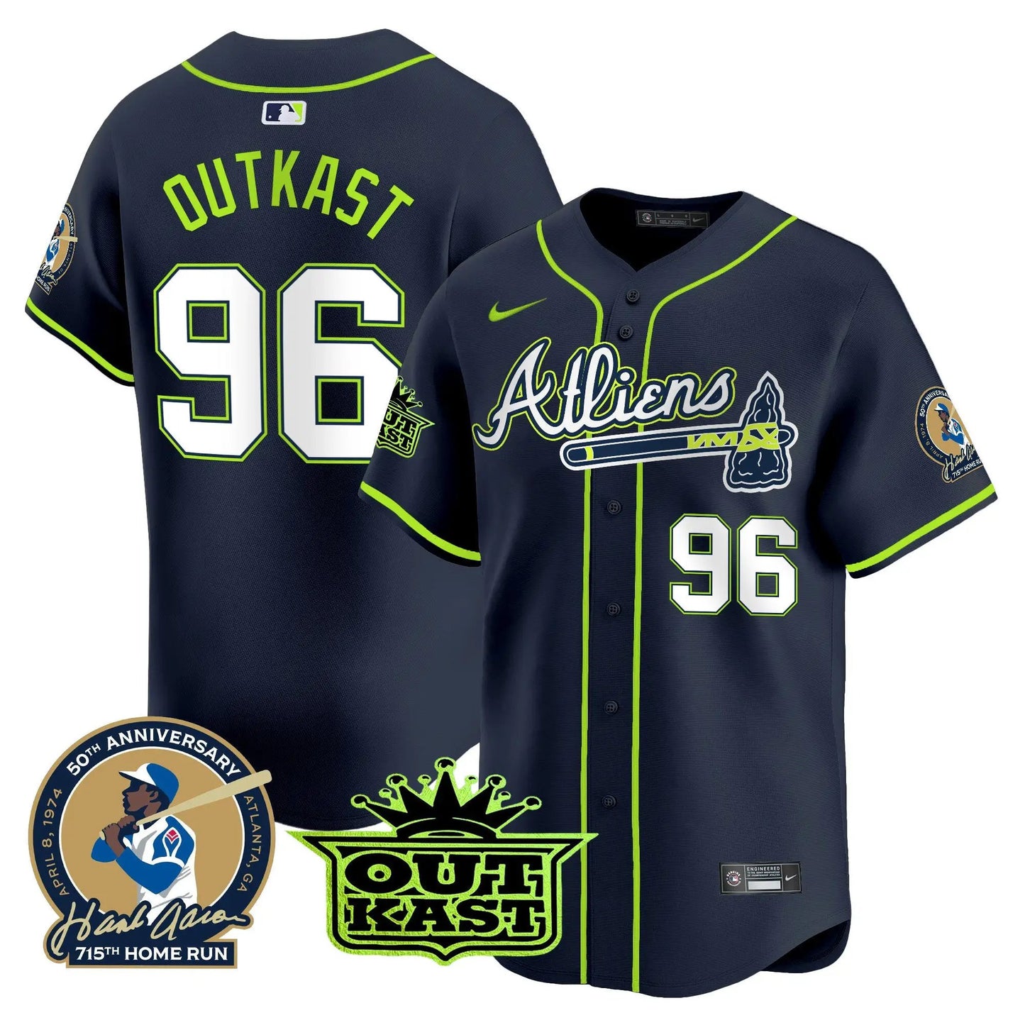 ATL Atliens & Hank Aaron Patch Vapor Premier Limited Jersey - Stitched by Atlanta Braves