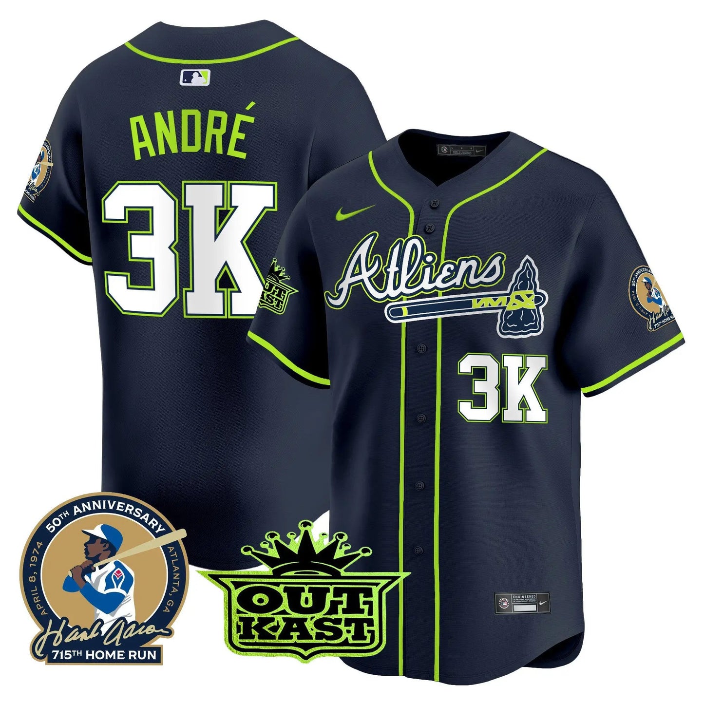 ATL Atliens & Hank Aaron Patch Vapor Premier Limited Jersey - Stitched by Atlanta Braves