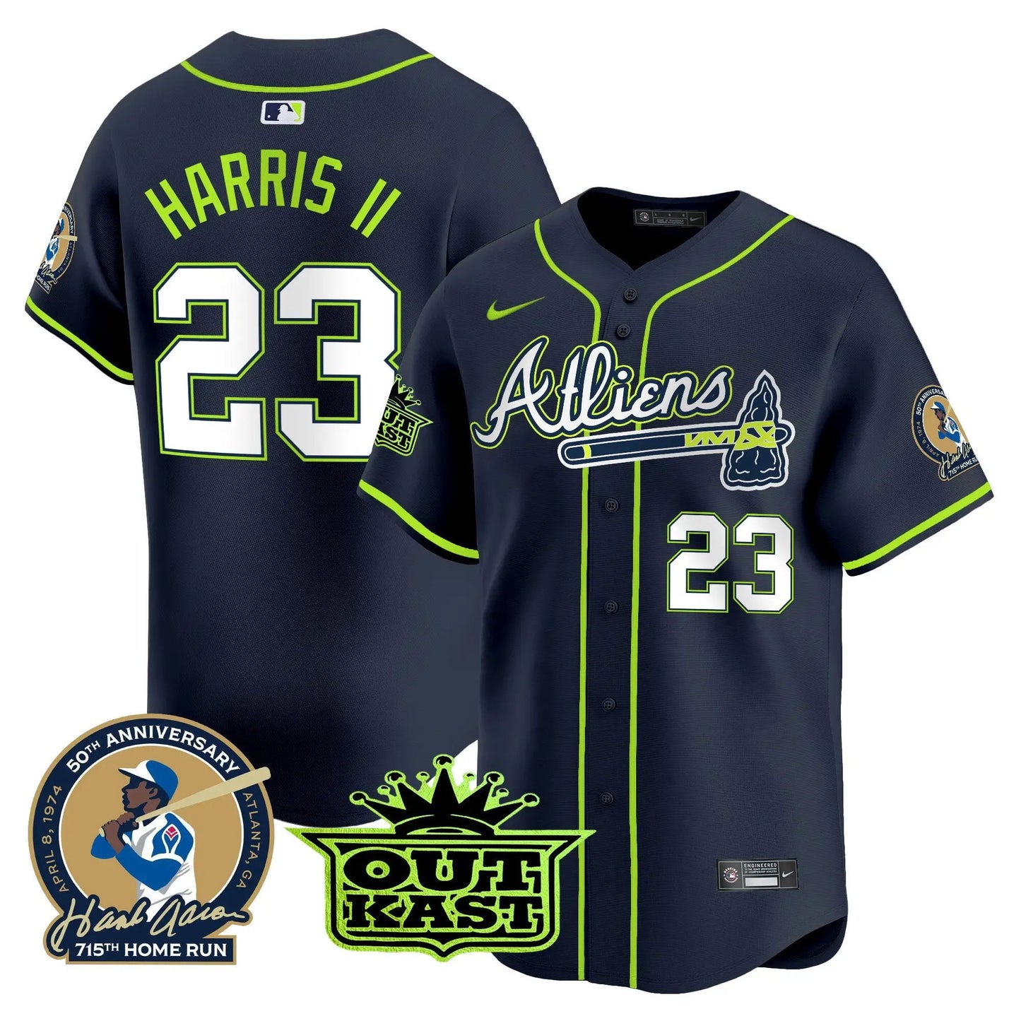 ATL Atliens & Hank Aaron Patch Vapor Premier Limited Jersey - Stitched by Atlanta Braves