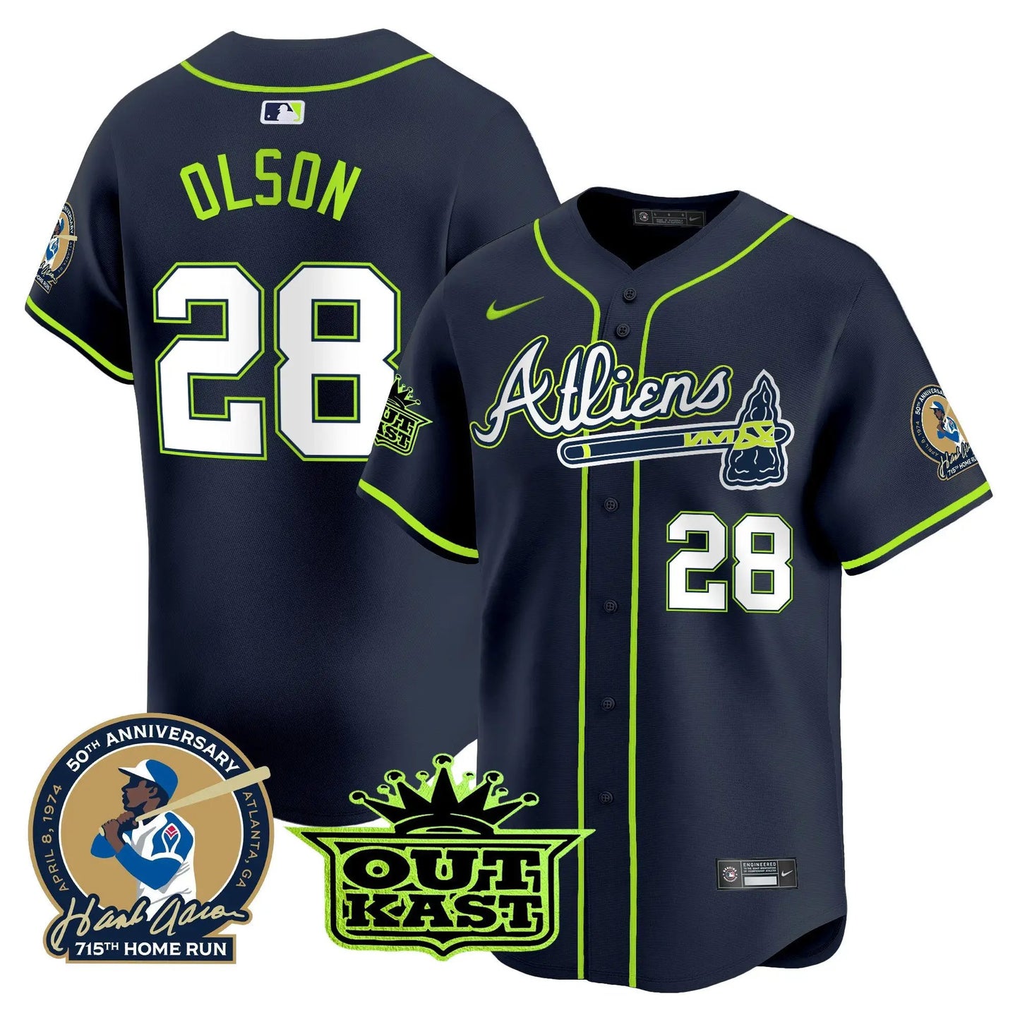 ATL Atliens & Hank Aaron Patch Vapor Premier Limited Jersey - Stitched by Atlanta Braves