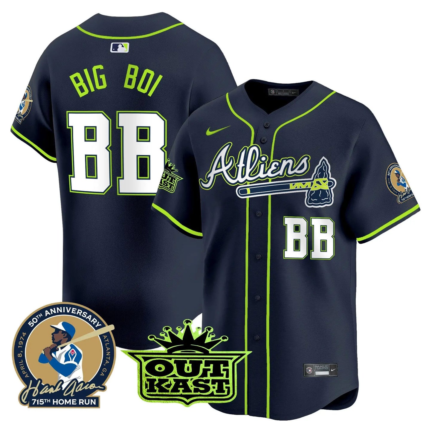 ATL Atliens & Hank Aaron Patch Vapor Premier Limited Jersey - Stitched by Atlanta Braves