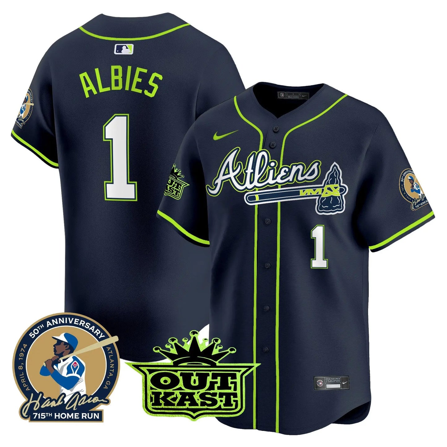ATL Atliens & Hank Aaron Patch Vapor Premier Limited Jersey - Stitched by Atlanta Braves