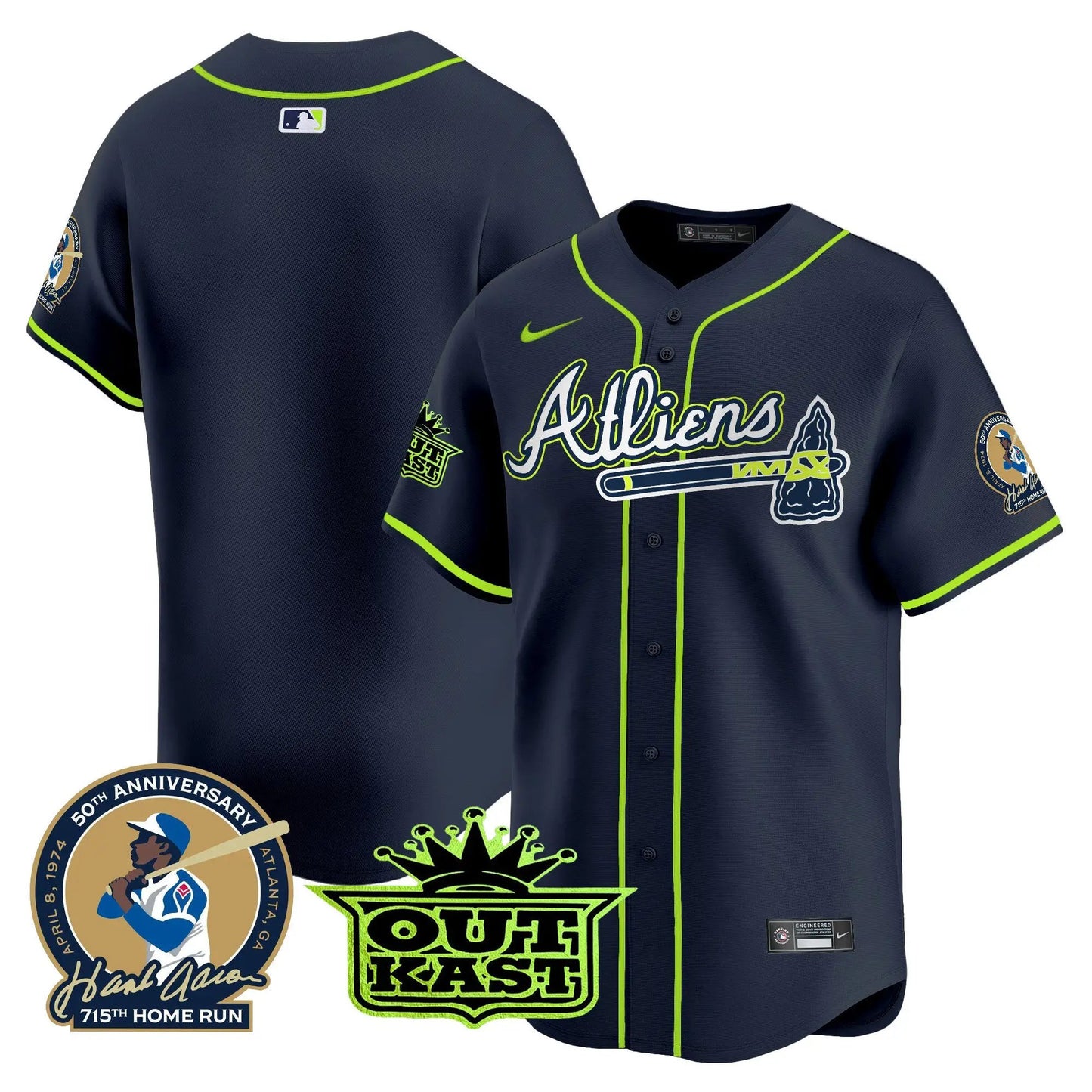 ATL Atliens & Hank Aaron Patch Vapor Premier Limited Jersey - Stitched by Atlanta Braves