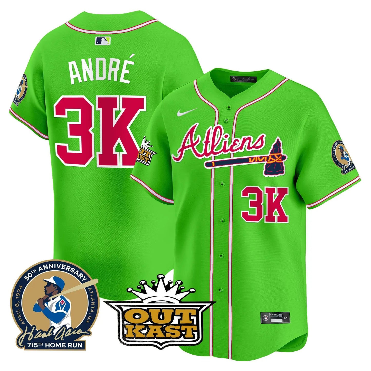 ATL Atliens & Hank Aaron Patch Vapor Premier Limited Jersey - Stitched by Atlanta Braves