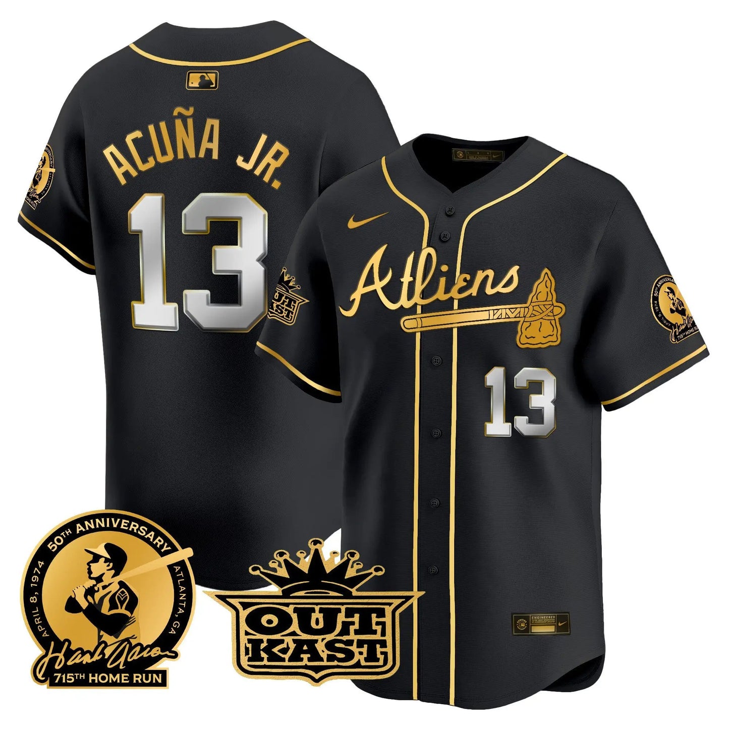 ATL Atliens & Hank Aaron Patch Vapor Premier Limited Jersey - Stitched by Atlanta Braves