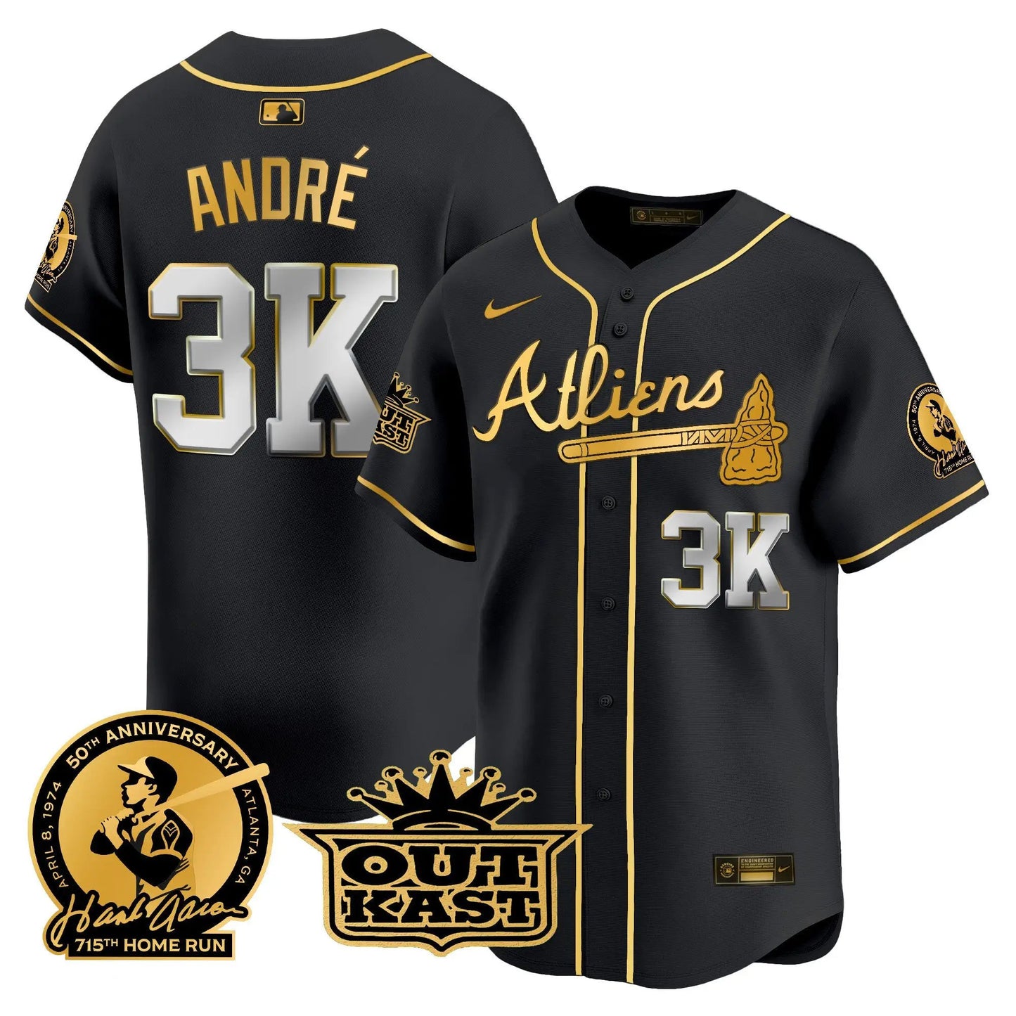 ATL Atliens & Hank Aaron Patch Vapor Premier Limited Jersey - Stitched by Atlanta Braves