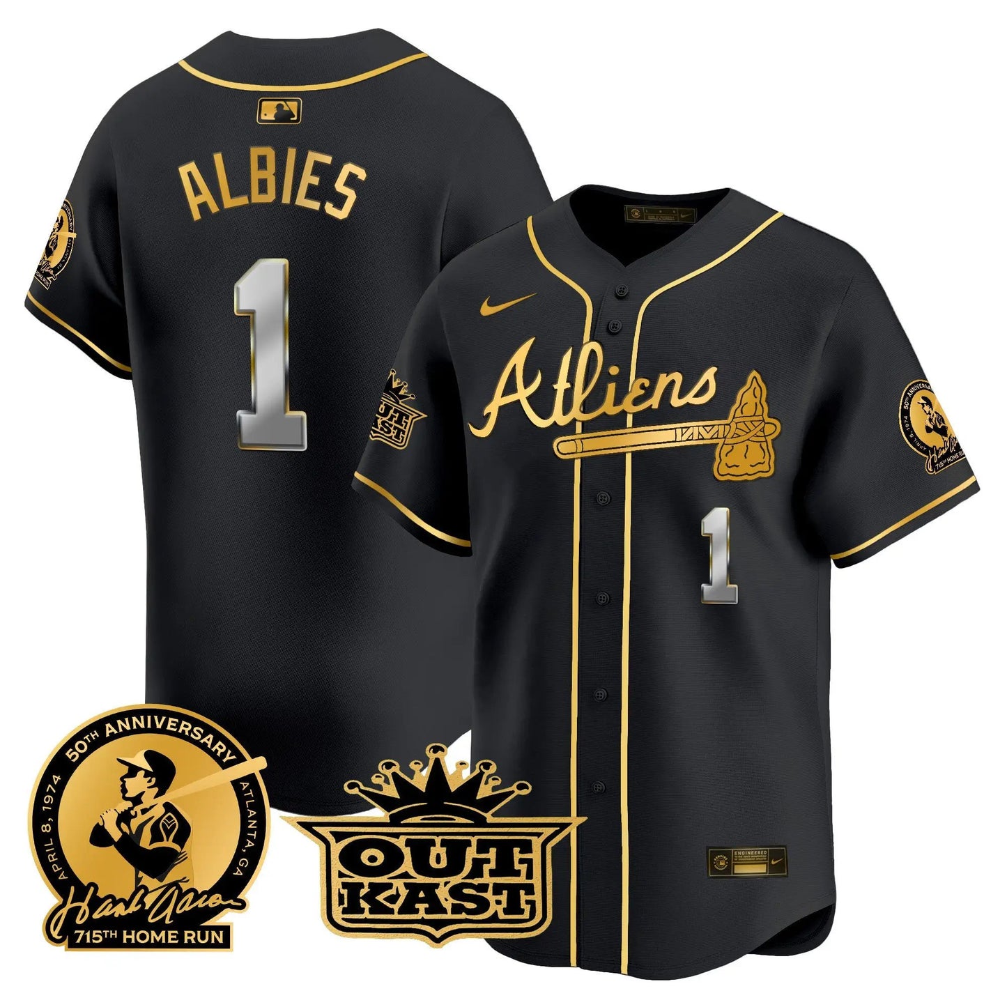 ATL Atliens & Hank Aaron Patch Vapor Premier Limited Jersey - Stitched by Atlanta Braves
