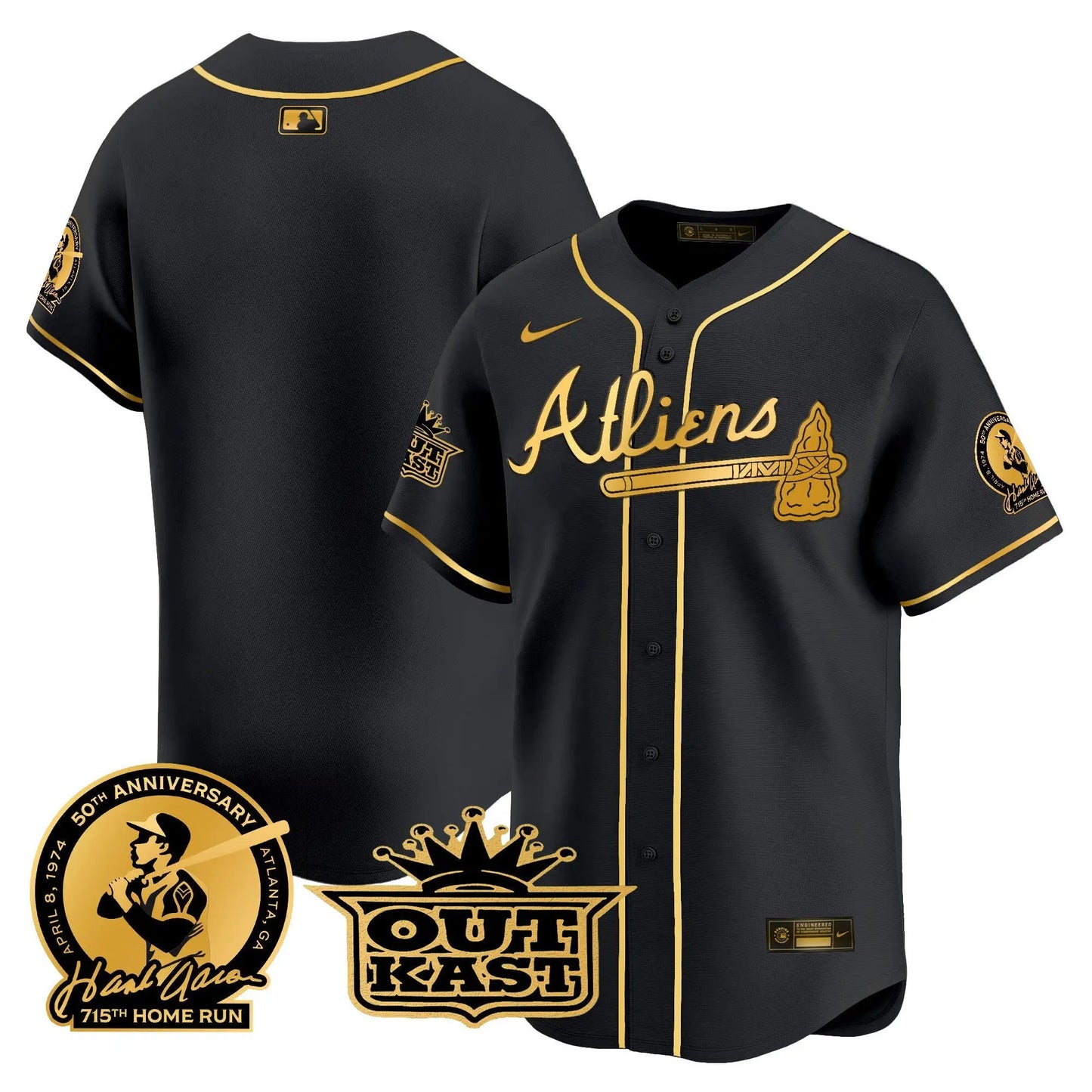ATL Atliens & Hank Aaron Patch Vapor Premier Limited Jersey - Stitched by Atlanta Braves