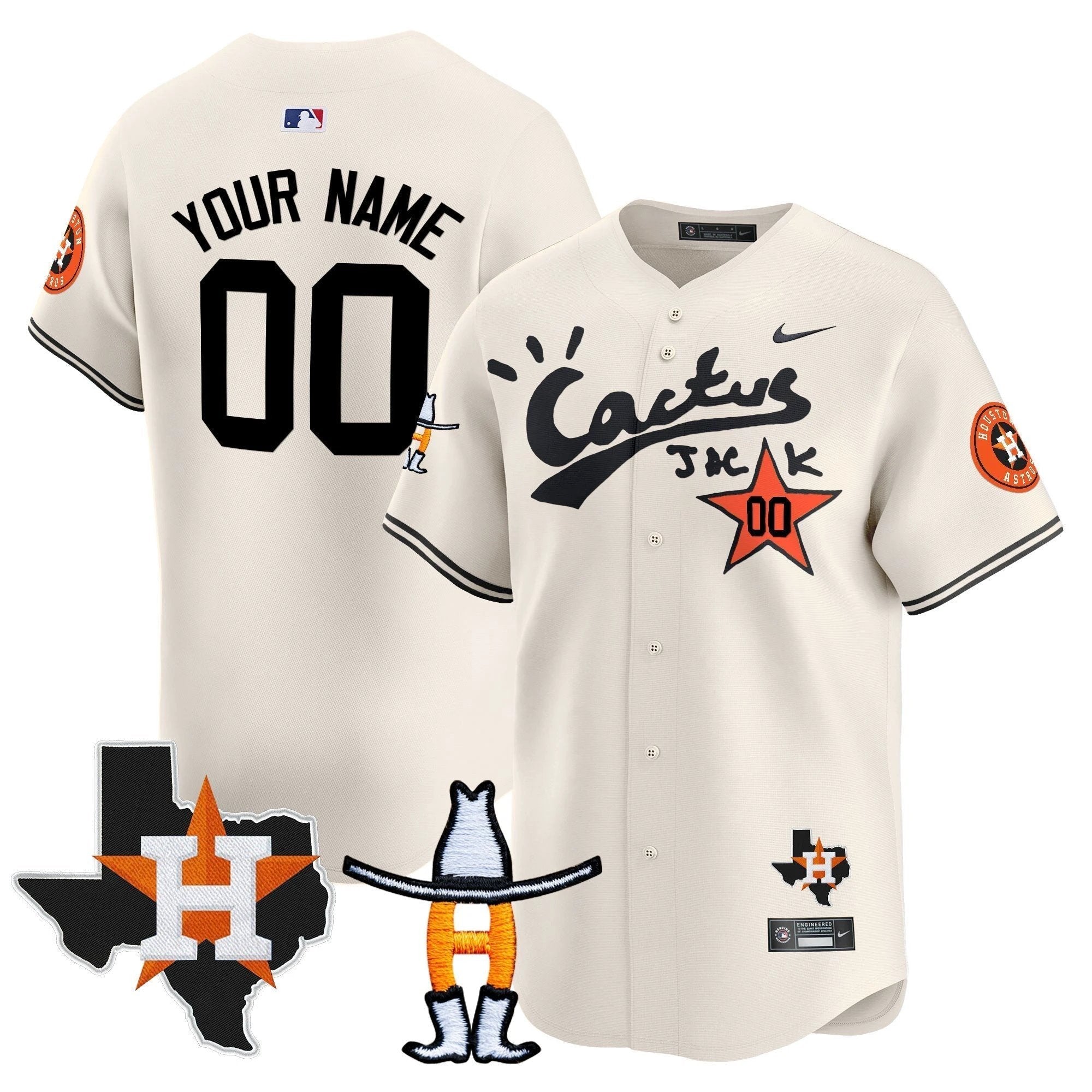 Houston Astros Cactus Jack Houston Rodeo Patch Vapor Premier Limited Custom Jersey - All Stitched by Houston Astros
