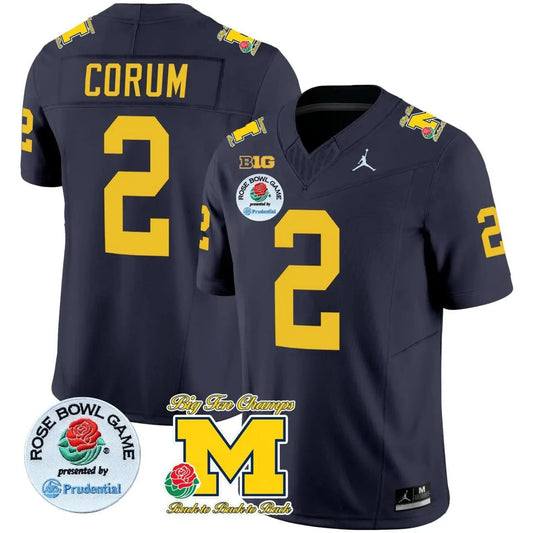 Blake Corum MW Navy Rose Bowl Patch Jersey by Michigan Wolverines