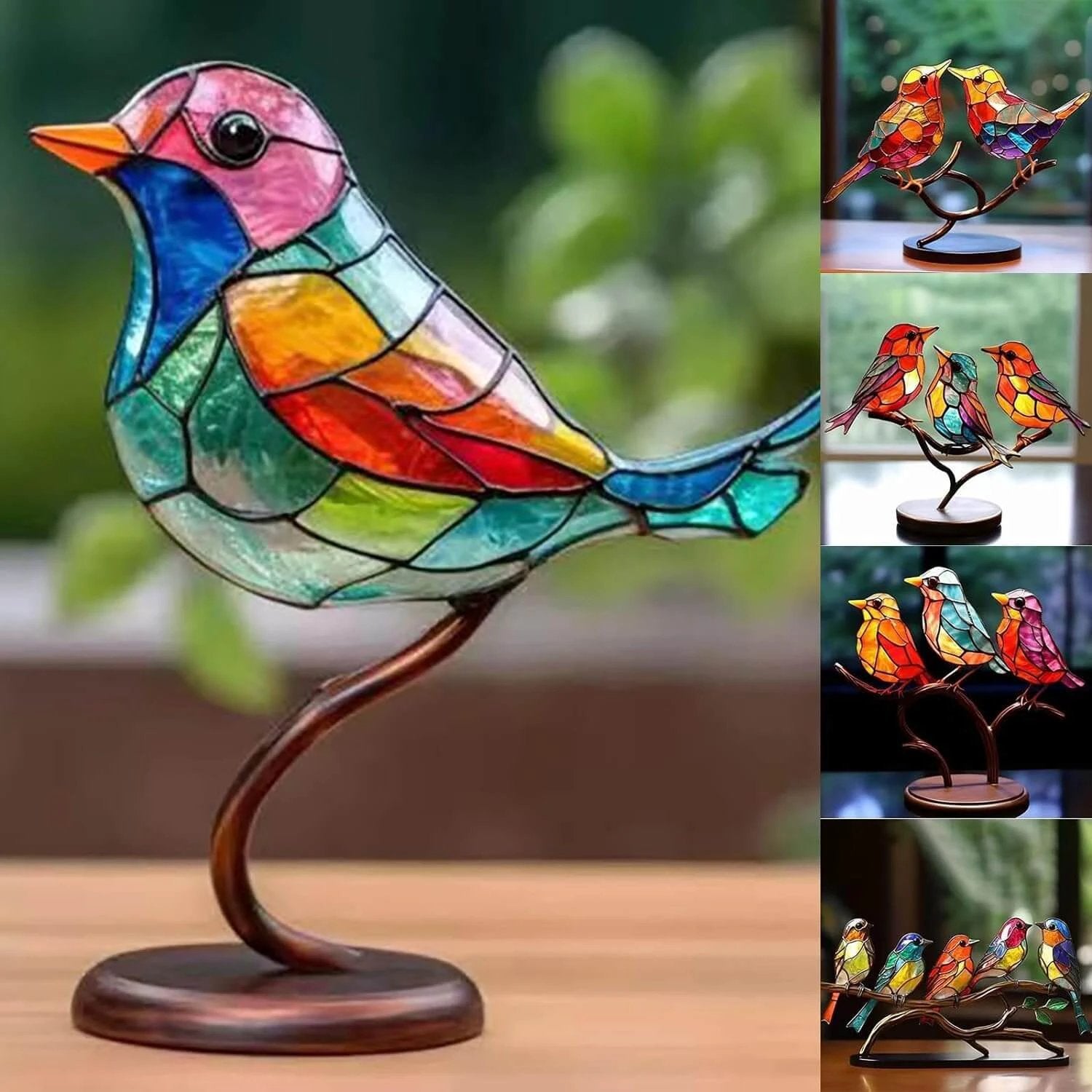 ElegantAviary | Colorful Birds on Branch Desk Ornaments Bowlift by Bowlift