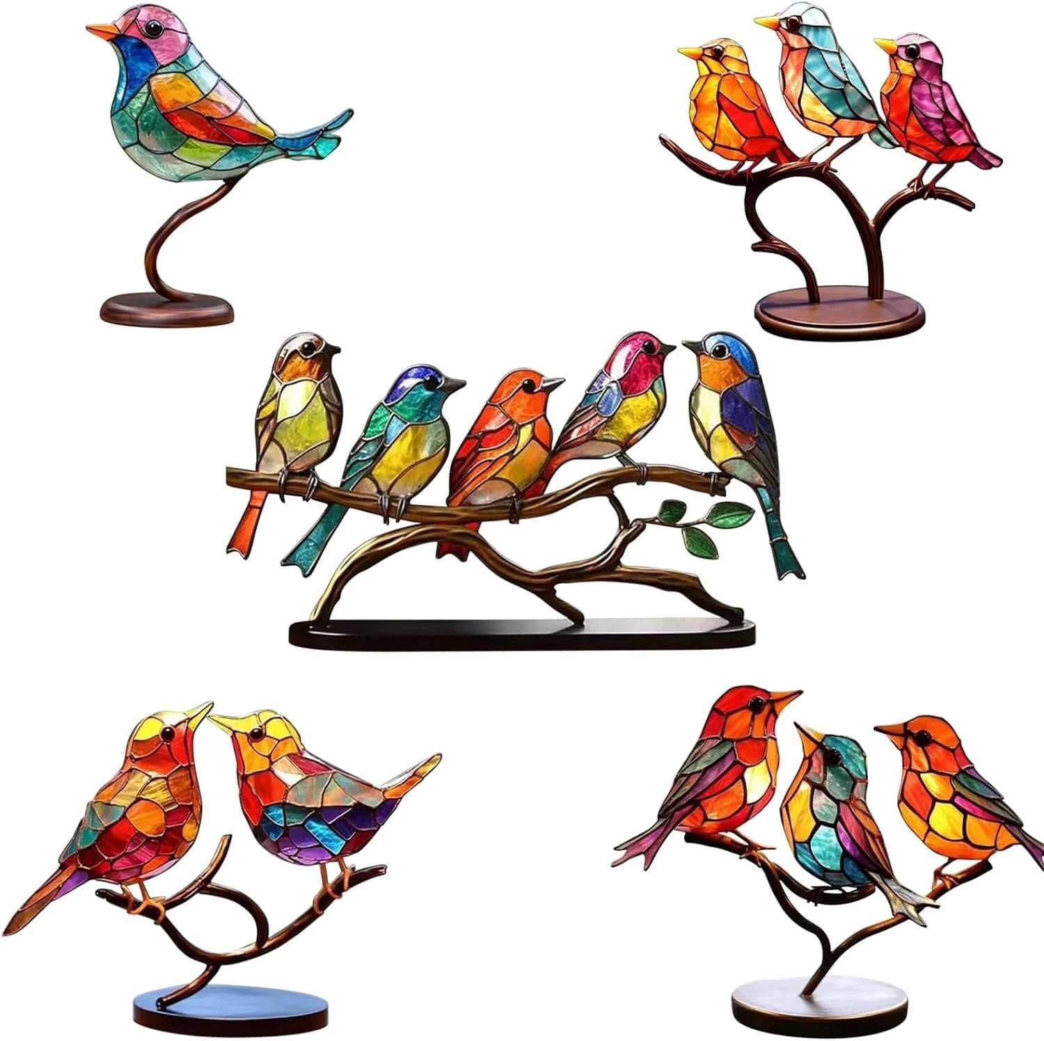 ElegantAviary | Colorful Birds on Branch Desk Ornaments Bowlift by Bowlift